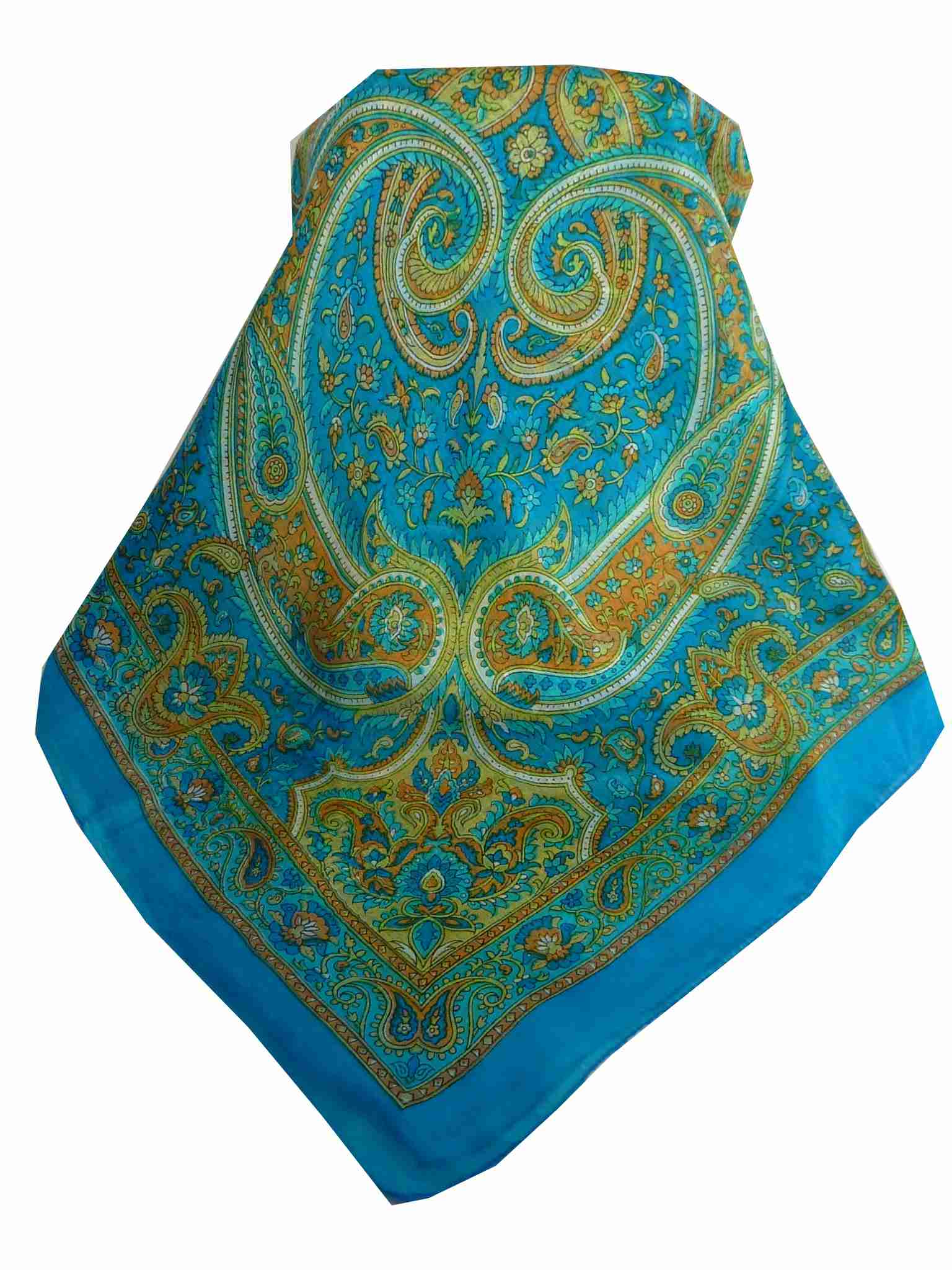 Mulberry Silk Traditional Square Scarf Kalinda Aquamarine by Pashmina & Silk