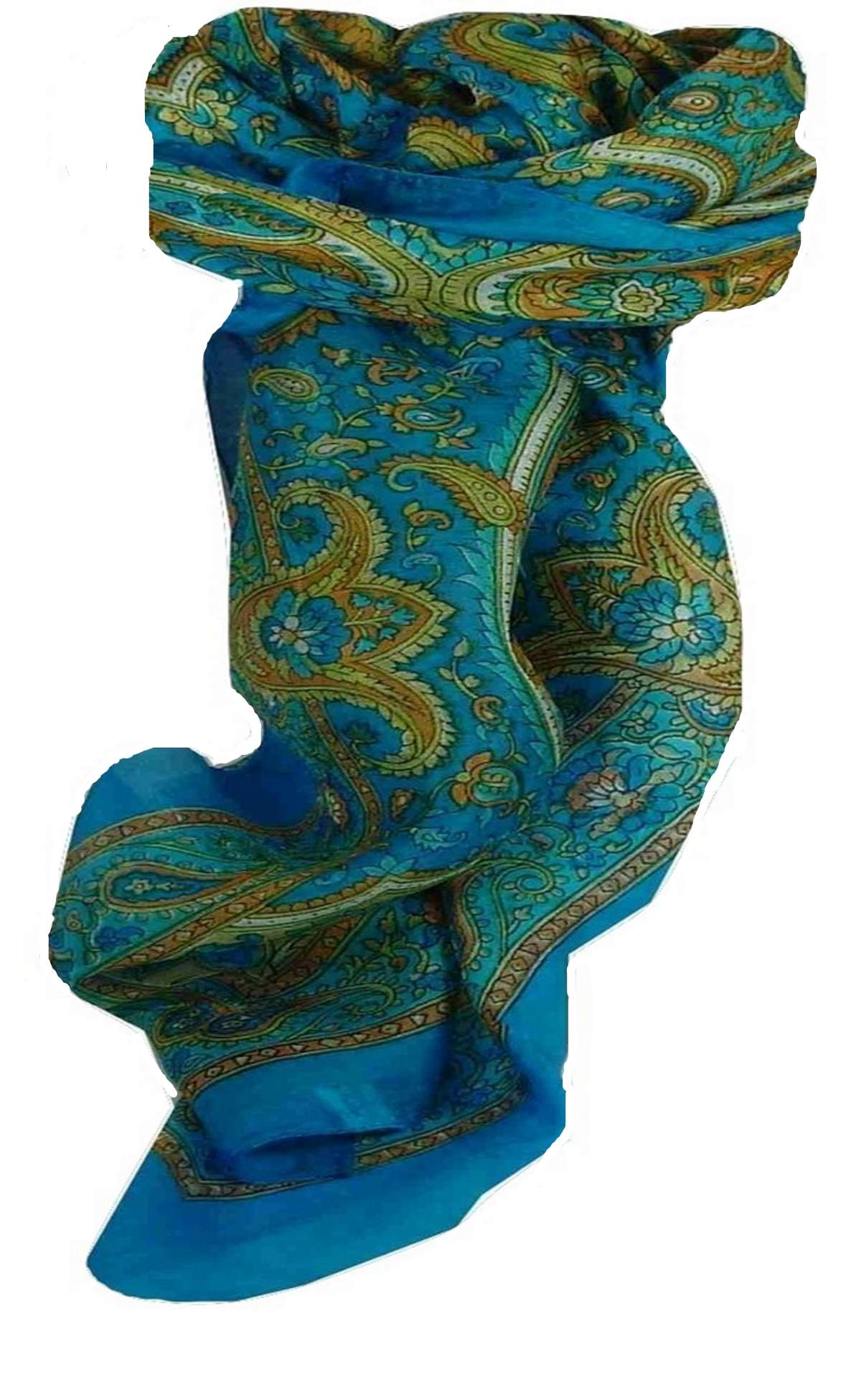 Mulberry Silk Traditional Square Scarf Kalinda Aquamarine by Pashmina & Silk