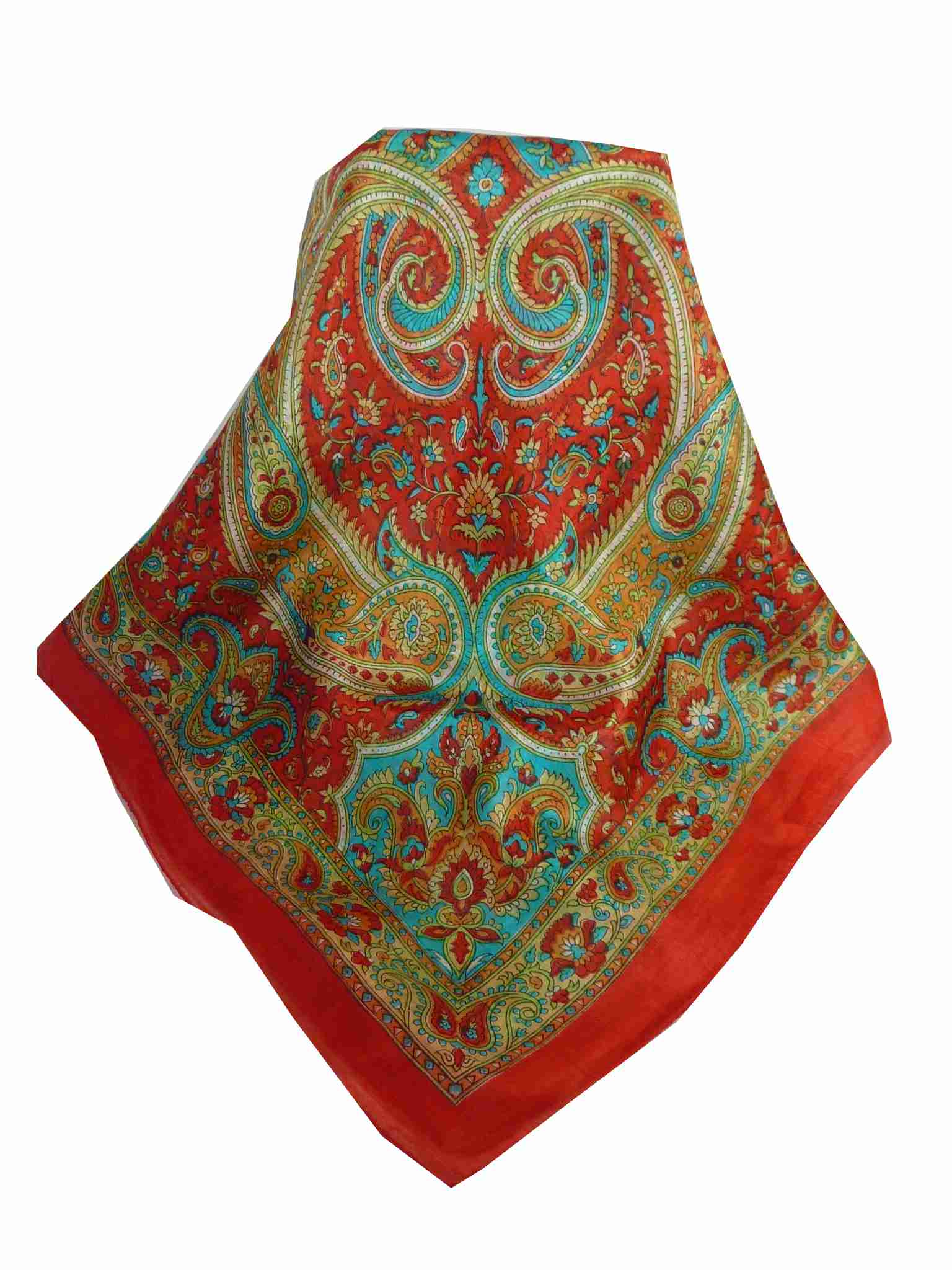 Mulberry Silk Traditional Square Scarf Kalinda Red by Pashmina & Silk