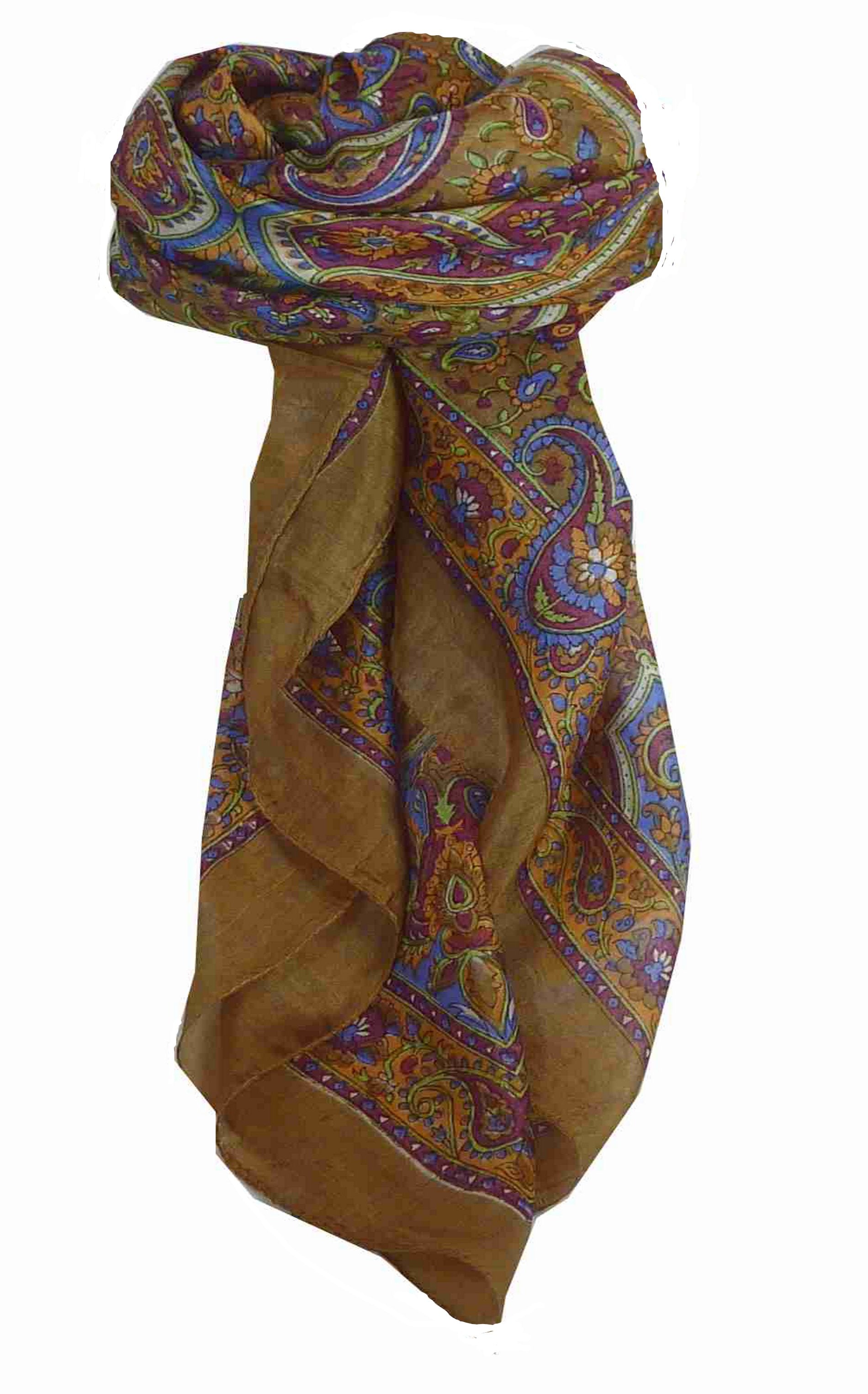 Mulberry Silk Traditional Square Scarf Kalinda Caramel by Pashmina & Silk