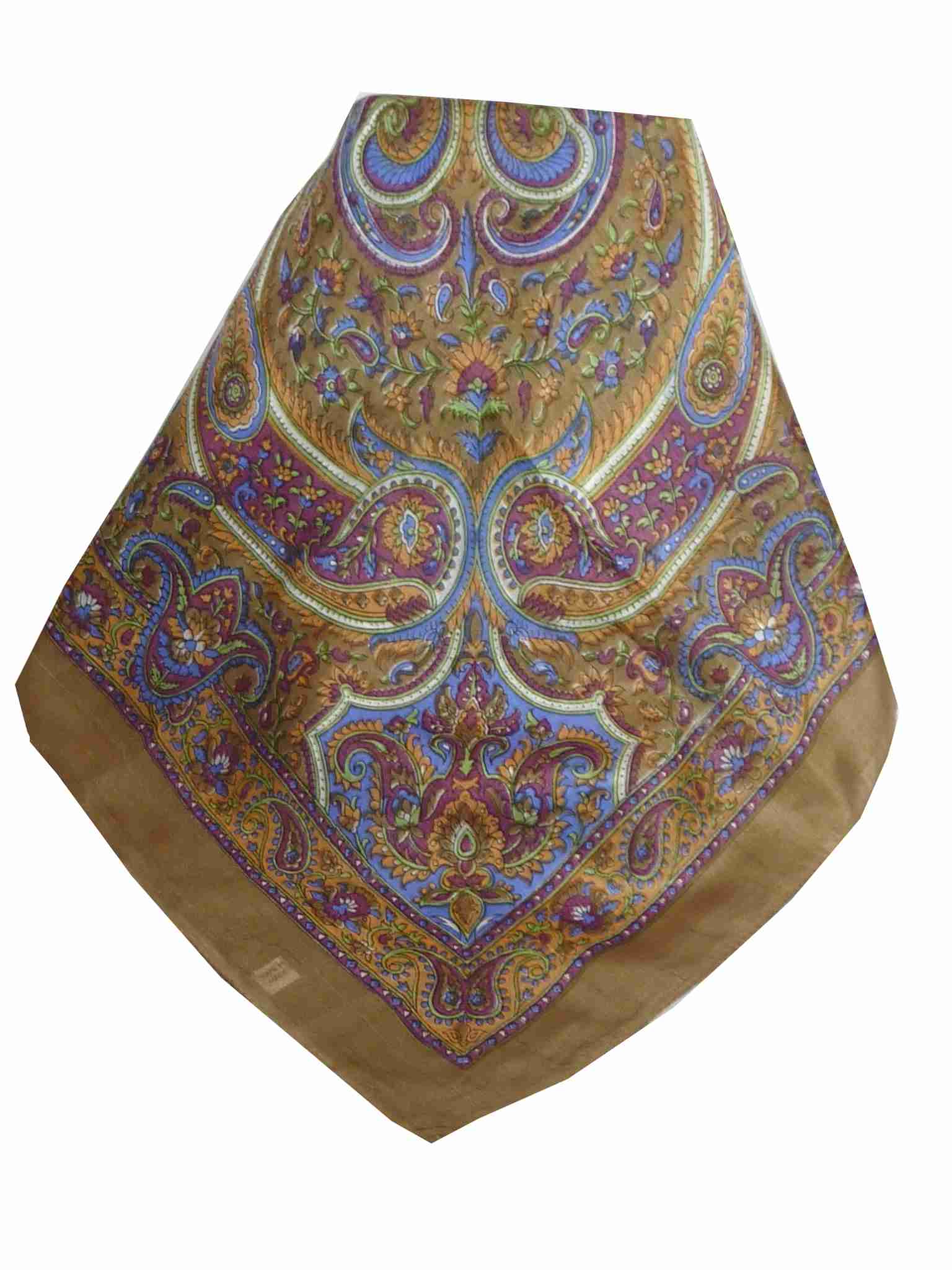 Mulberry Silk Traditional Square Scarf Kalinda Caramel by Pashmina & Silk