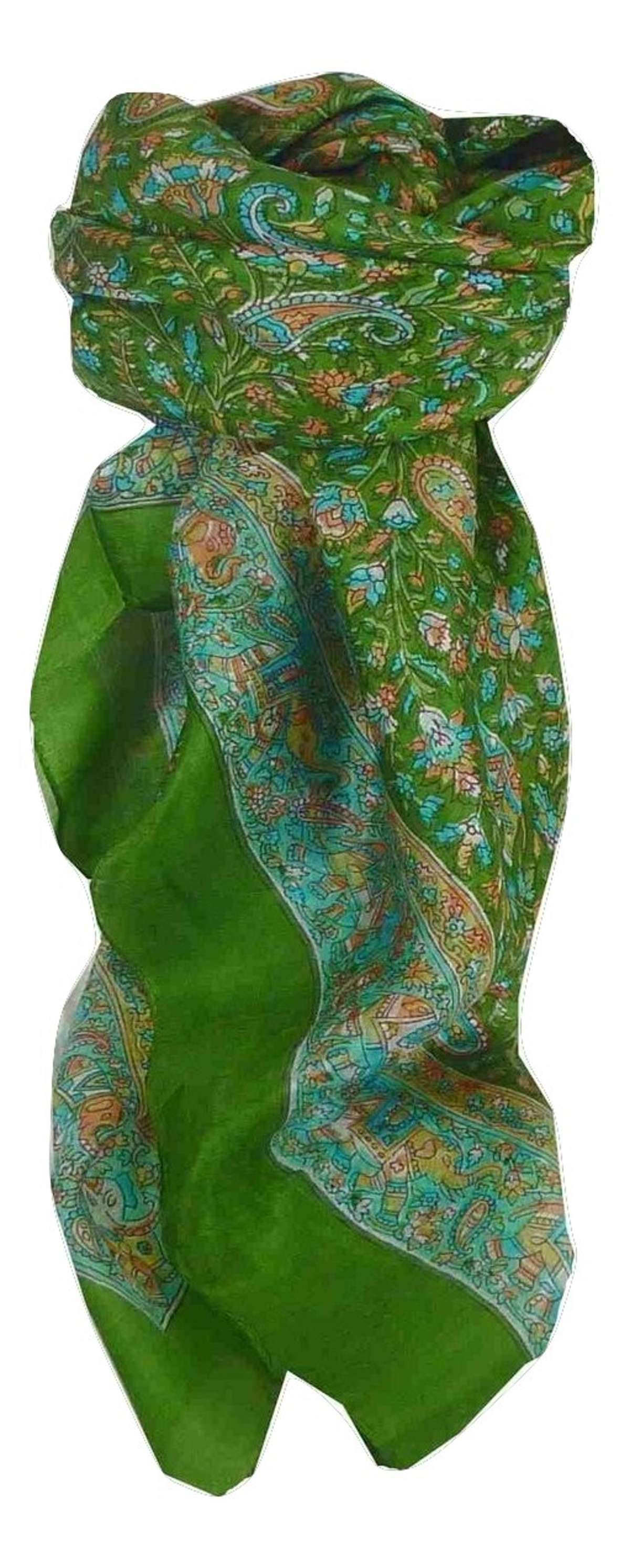 Tradizionale Sciarpa Quadrata di Seta Kalpi Sage di Pashmina & Silk