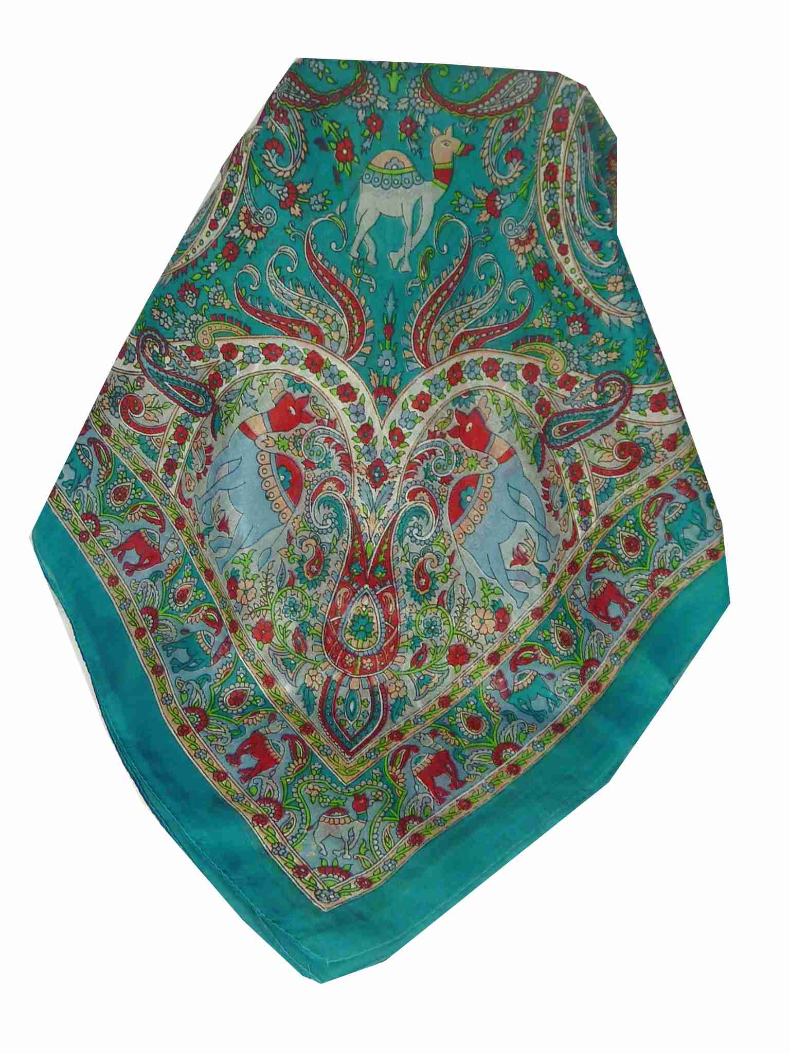 Mulberry Silk Traditional Square Scarf Kaladi Teal by Pashmina & Silk