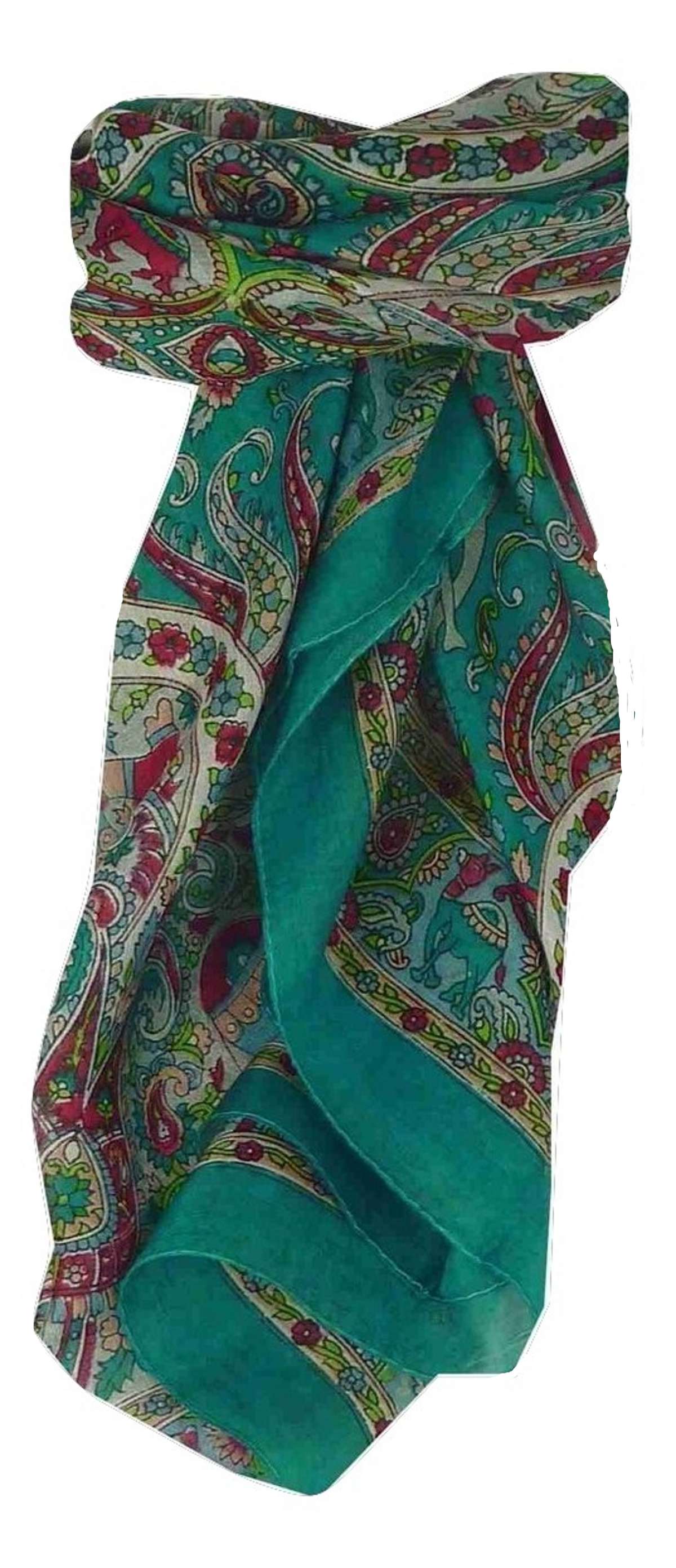 Mulberry Silk Traditional Square Scarf Kaladi Teal by Pashmina & Silk