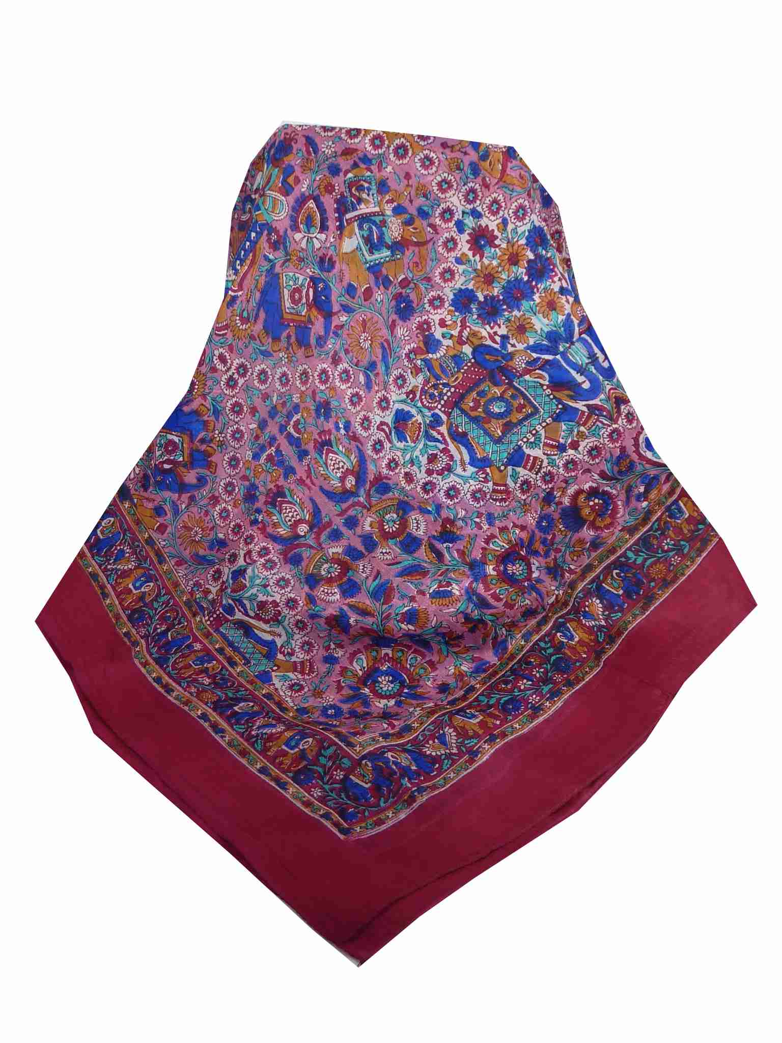 Mulberry Silk Traditional Square Scarf Har Fuchsia & Blue by Pashmina & Silk