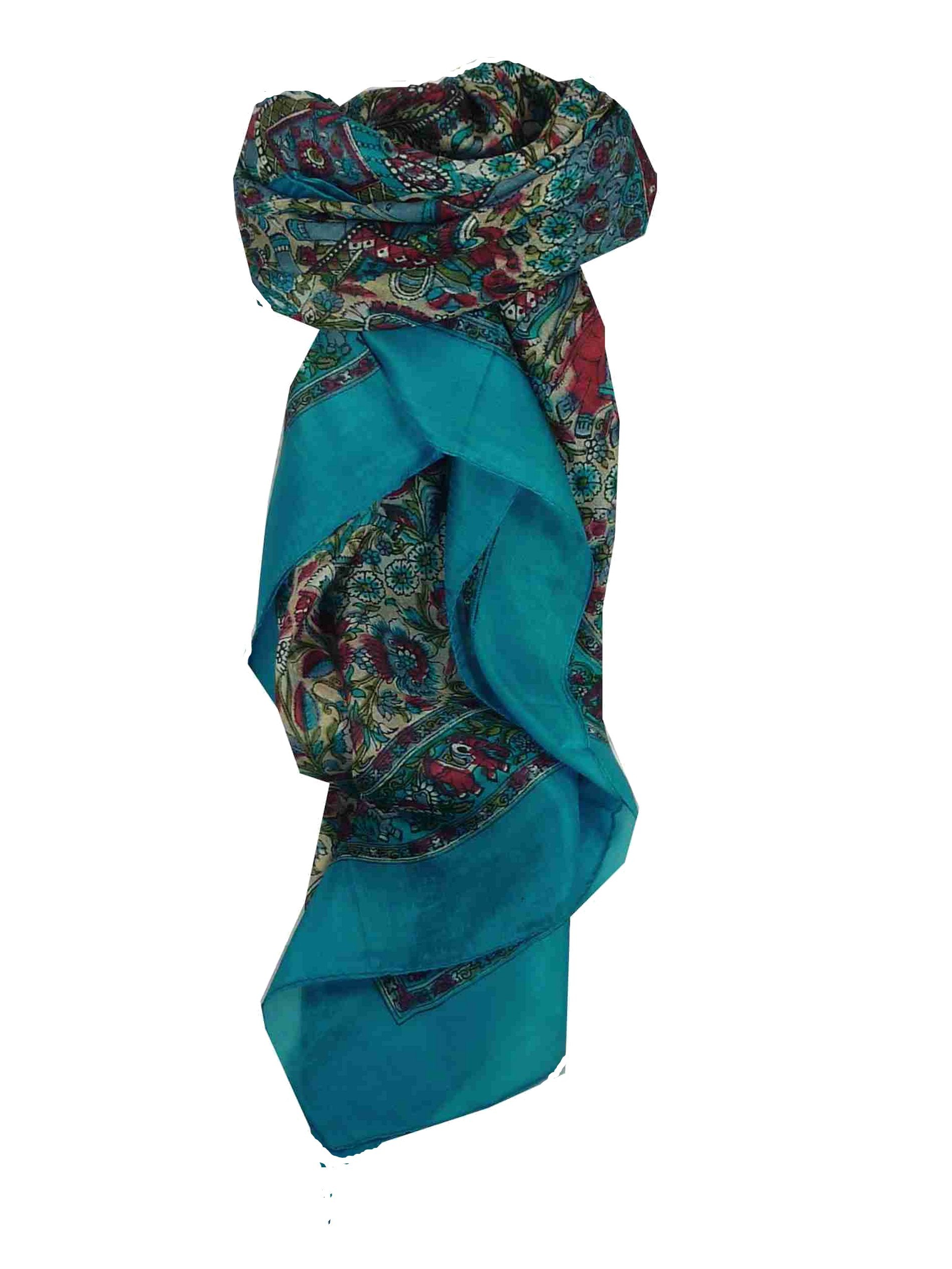 Mulberry Silk Traditional Square Scarf Har Aquamarine by Pashmina & Silk