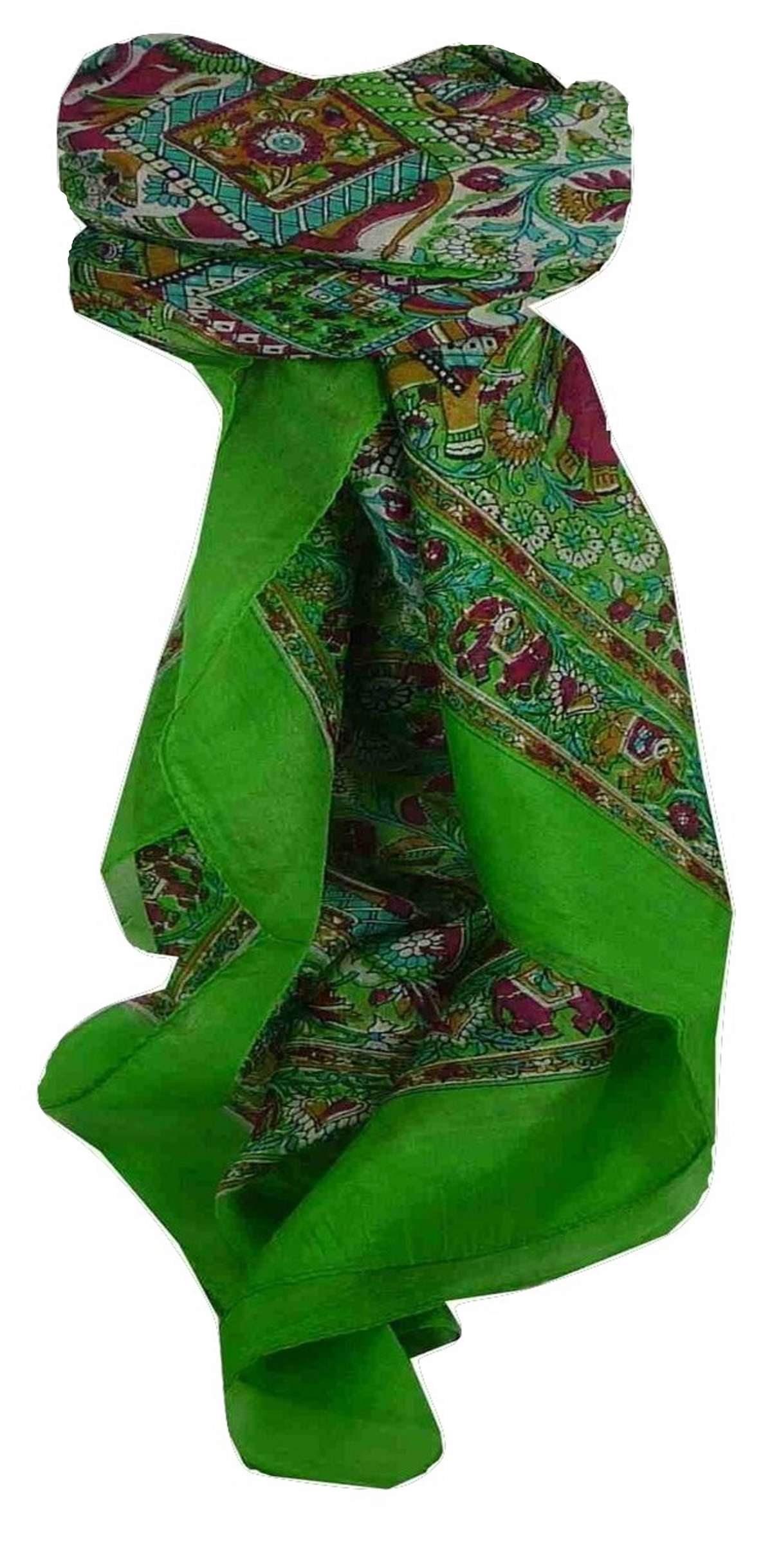 Mulberry Silk Traditional Square Scarf Har Citron Vert by Pashmina & Silk