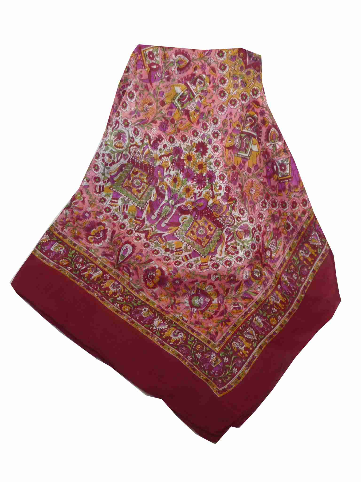 Mulberry Silk Traditional Square Scarf Har Wine by Pashmina & Silk