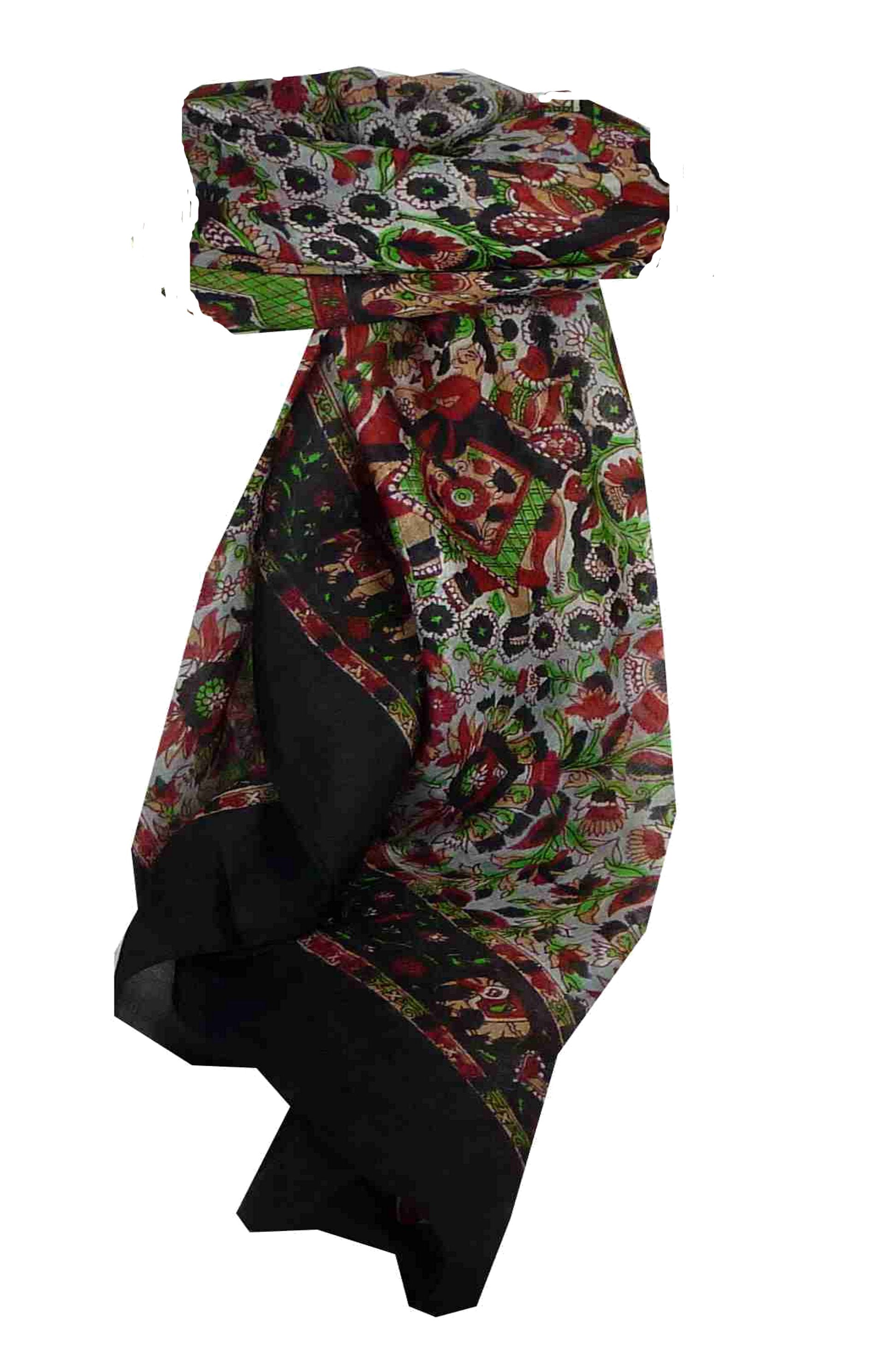 Mulberry Silk Traditional Square Scarf Har Black by Pashmina & Silk