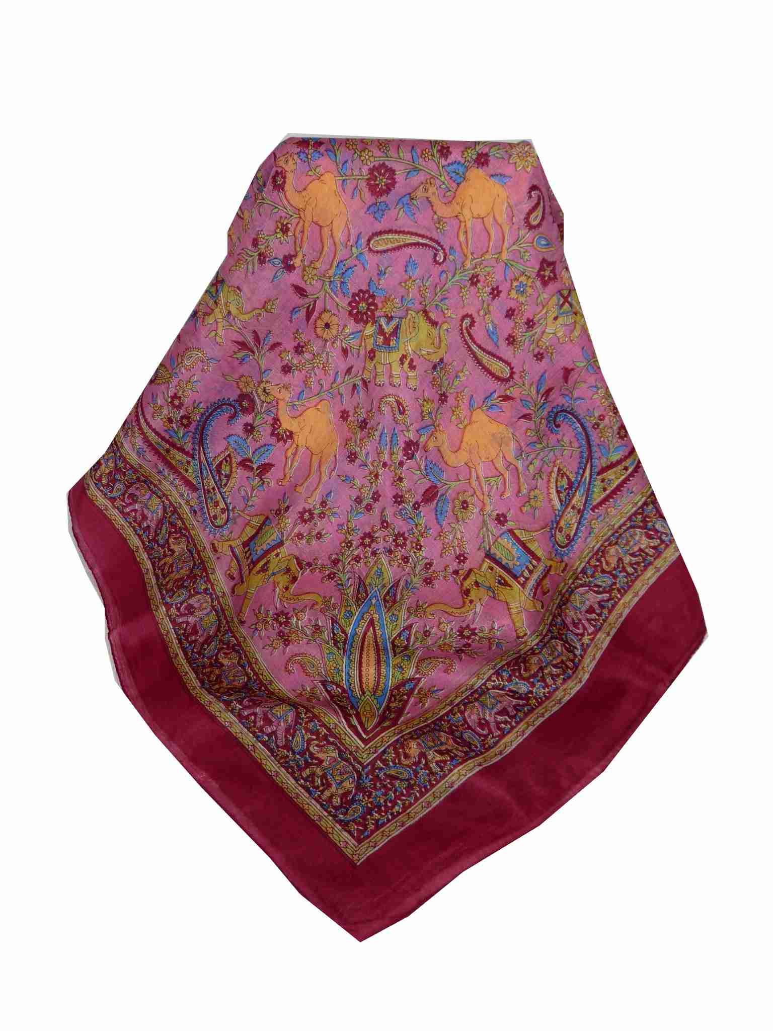 Tradizionale Sciarpa Quadrata di Seta Goral Cerise di Pashmina & Silk