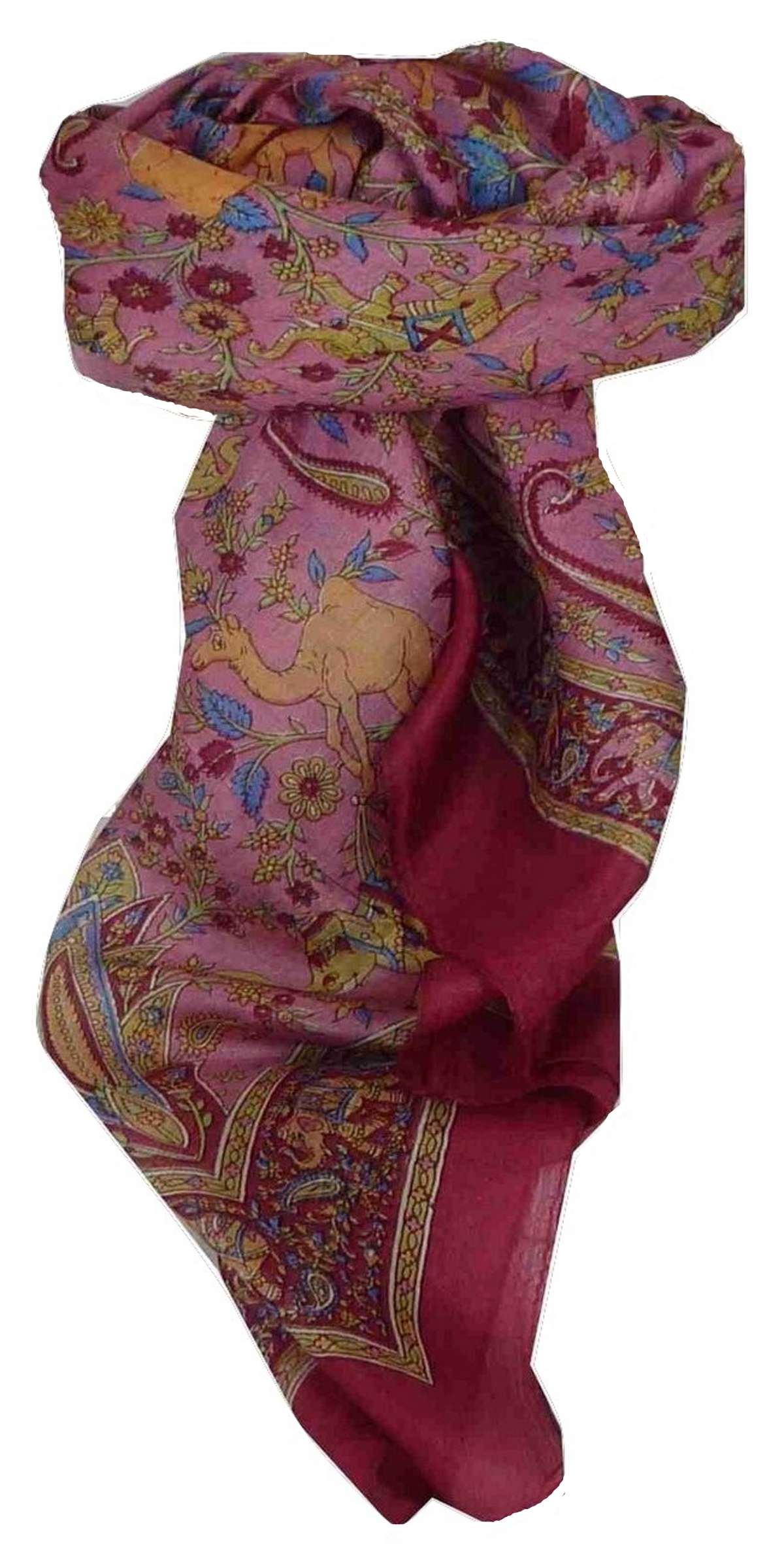 Tradizionale Sciarpa Quadrata di Seta Goral Cerise di Pashmina & Silk