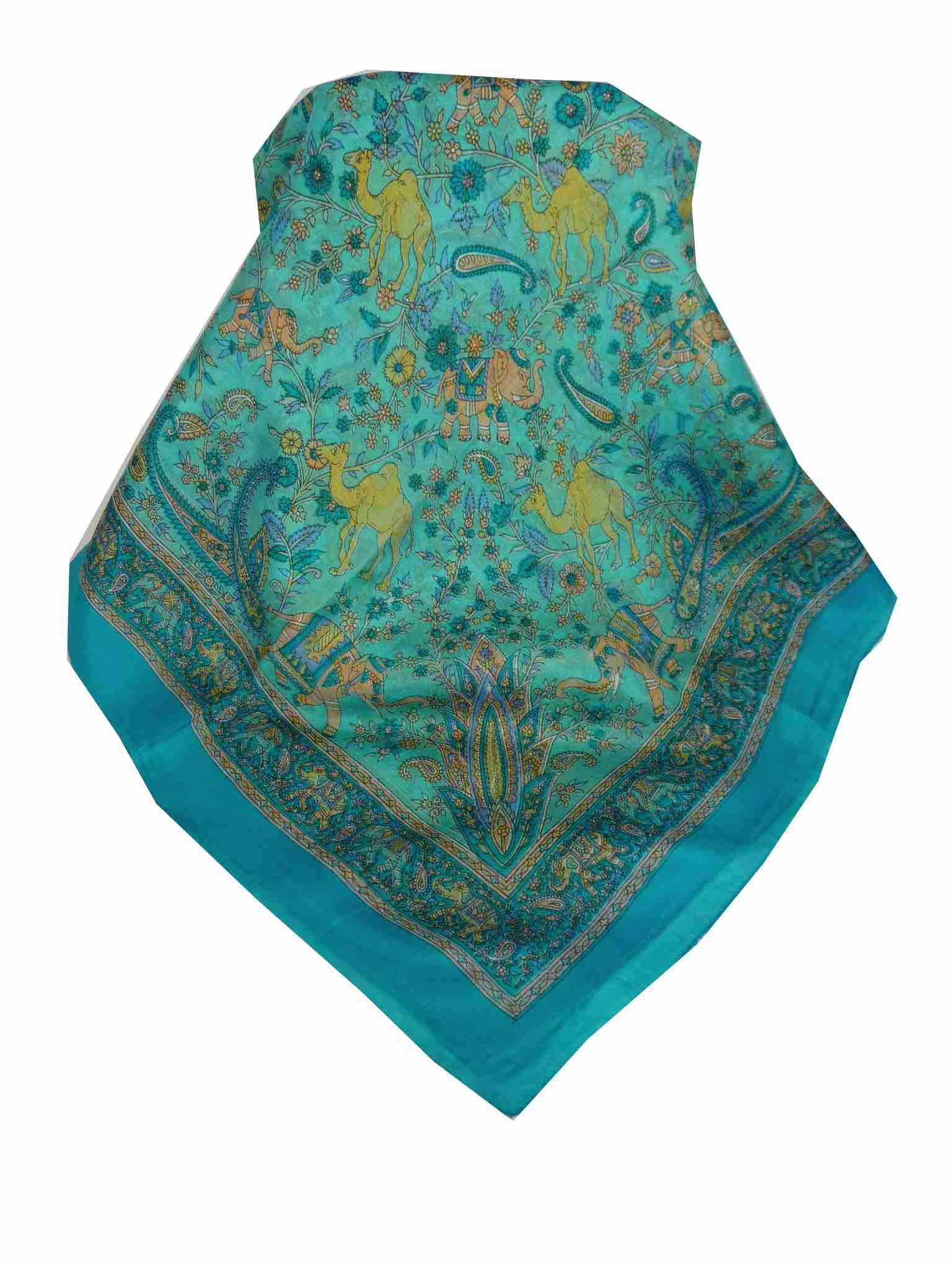 Tradizionale Sciarpa Quadrata di Seta Goral Aquamarine di Pashmina & Silk