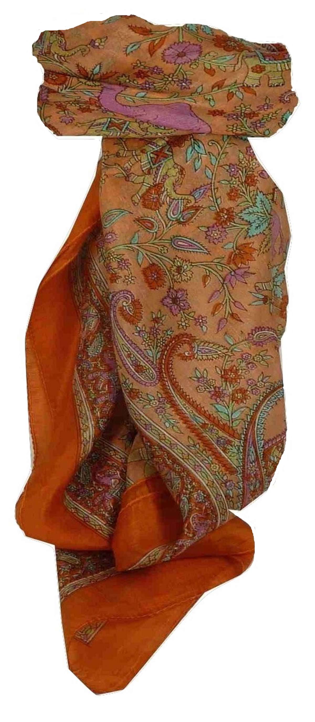 Tradizionale Sciarpa Quadrata di Seta Goral Terracotta di Pashmina & Silk