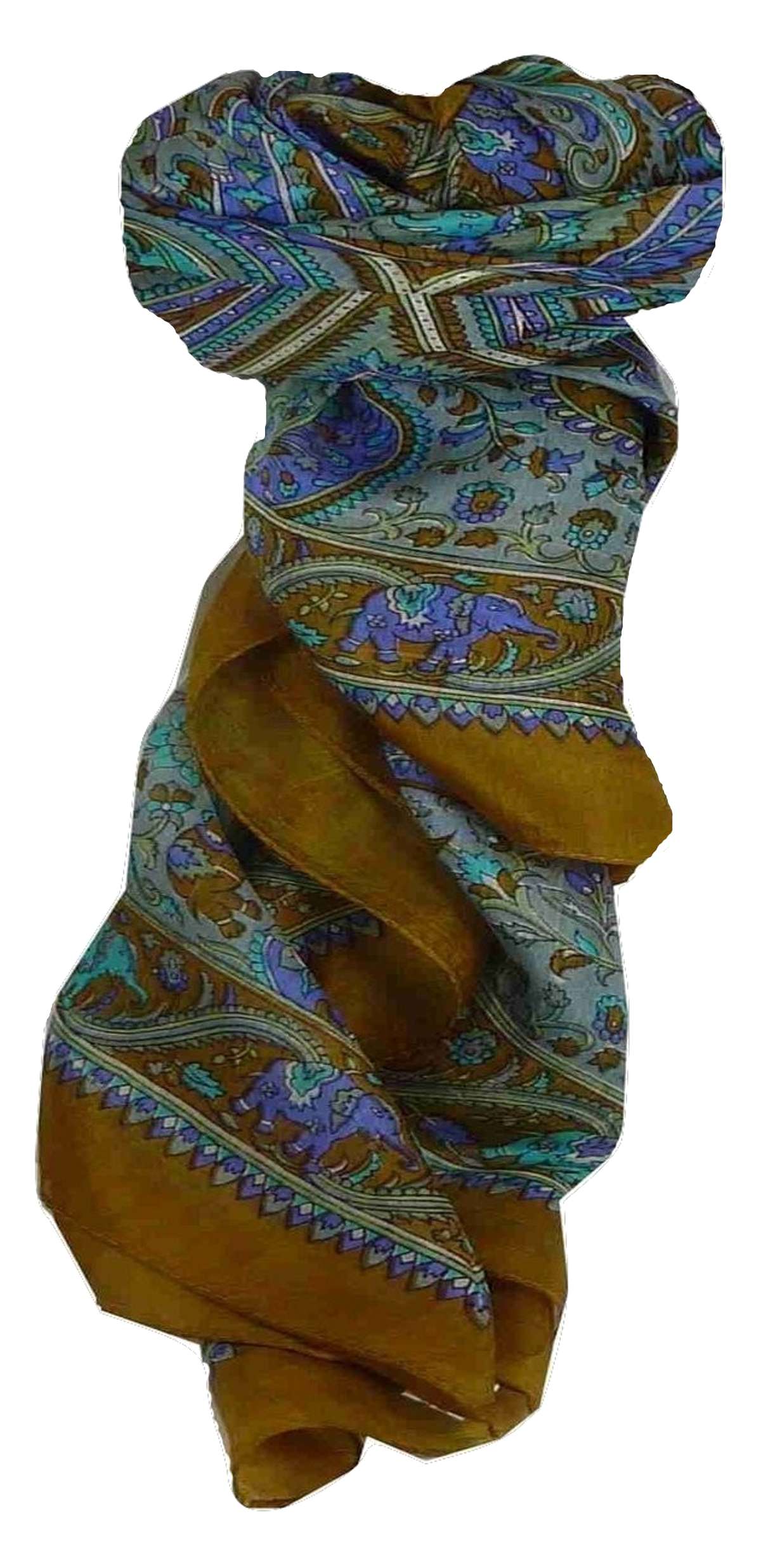Tradizionale Sciarpa Quadrata di Seta Dida Caramel di Pashmina & Silk