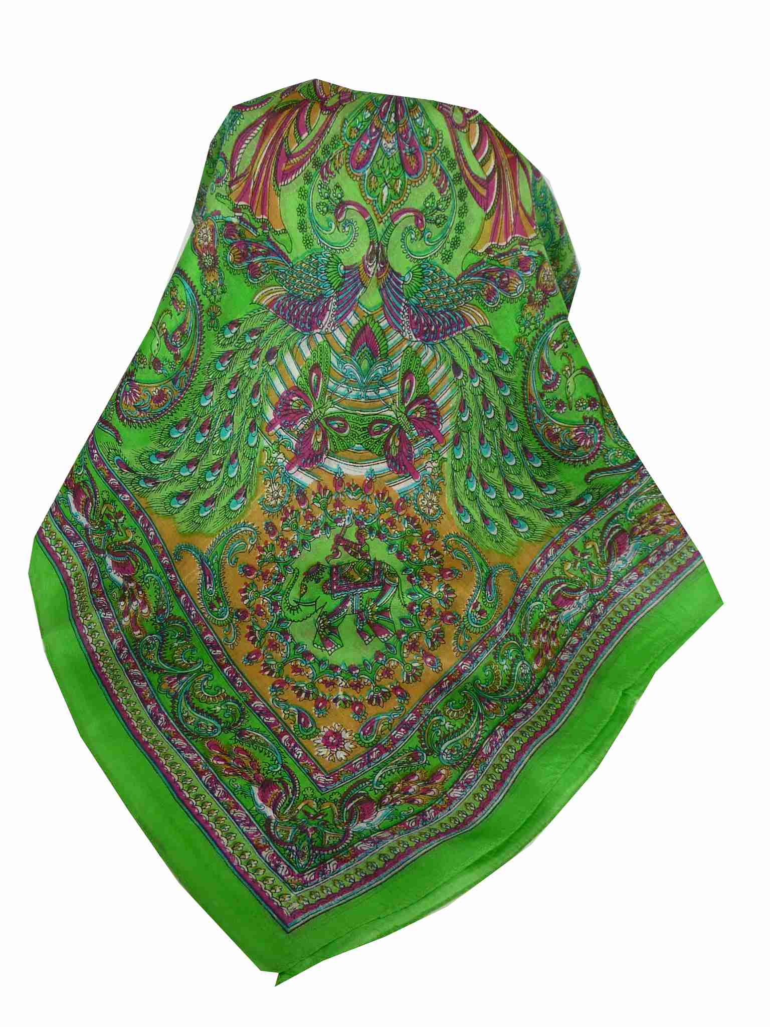 Mulberry Silk Traditional Square Scarf Dawa Citron Vert by Pashmina & Silk