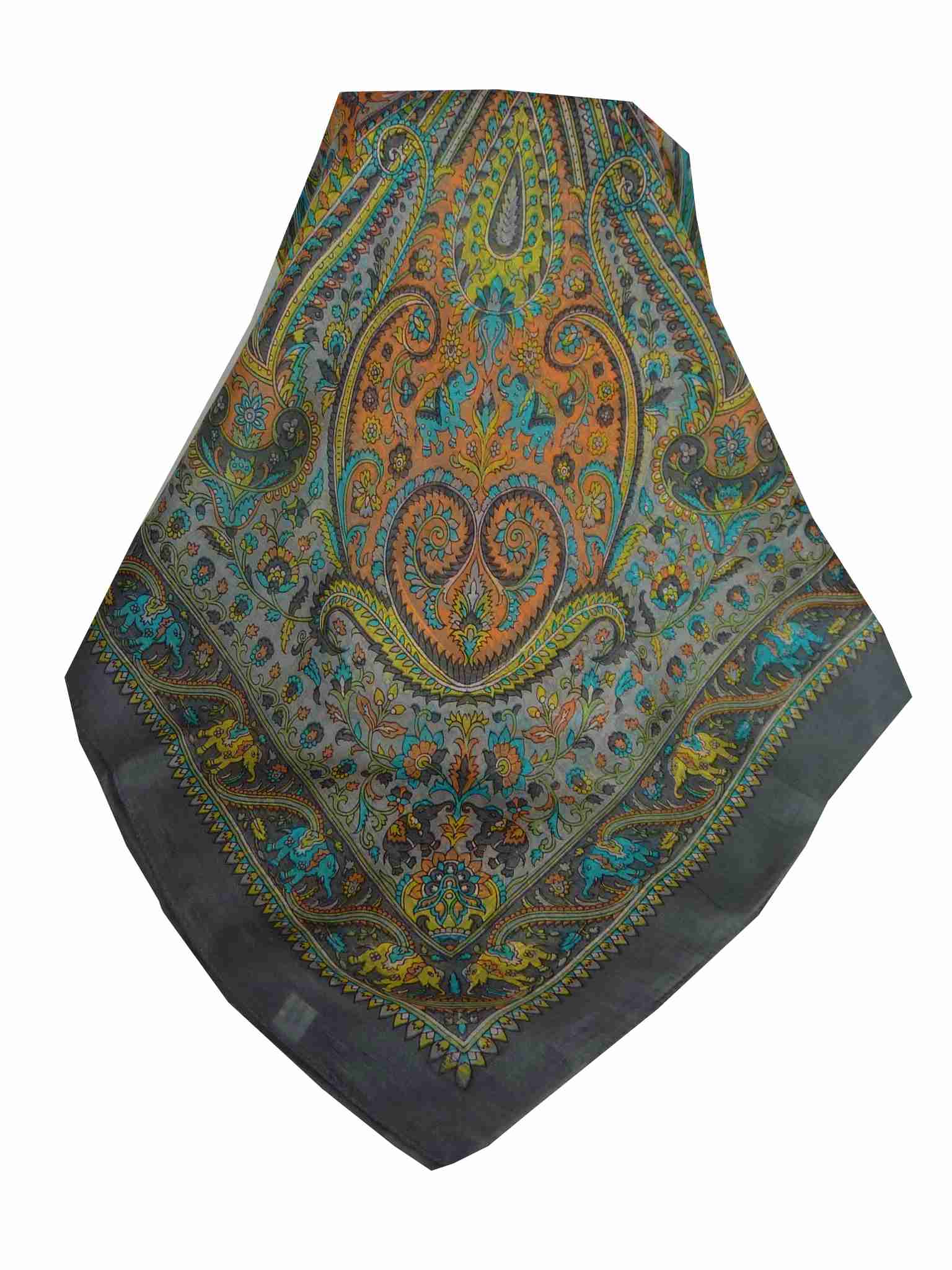 Tradizionale Sciarpa Quadrata di Seta Dida Slate di Pashmina & Silk