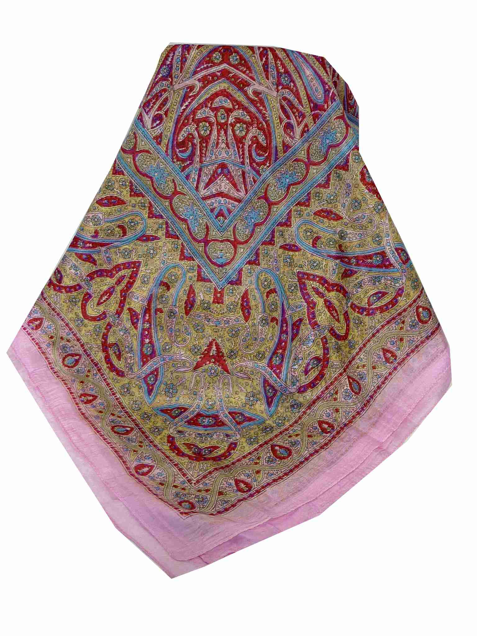 Tradizionale Sciarpa Quadrata di Seta Chail Pink & Red di Pashmina & Silk