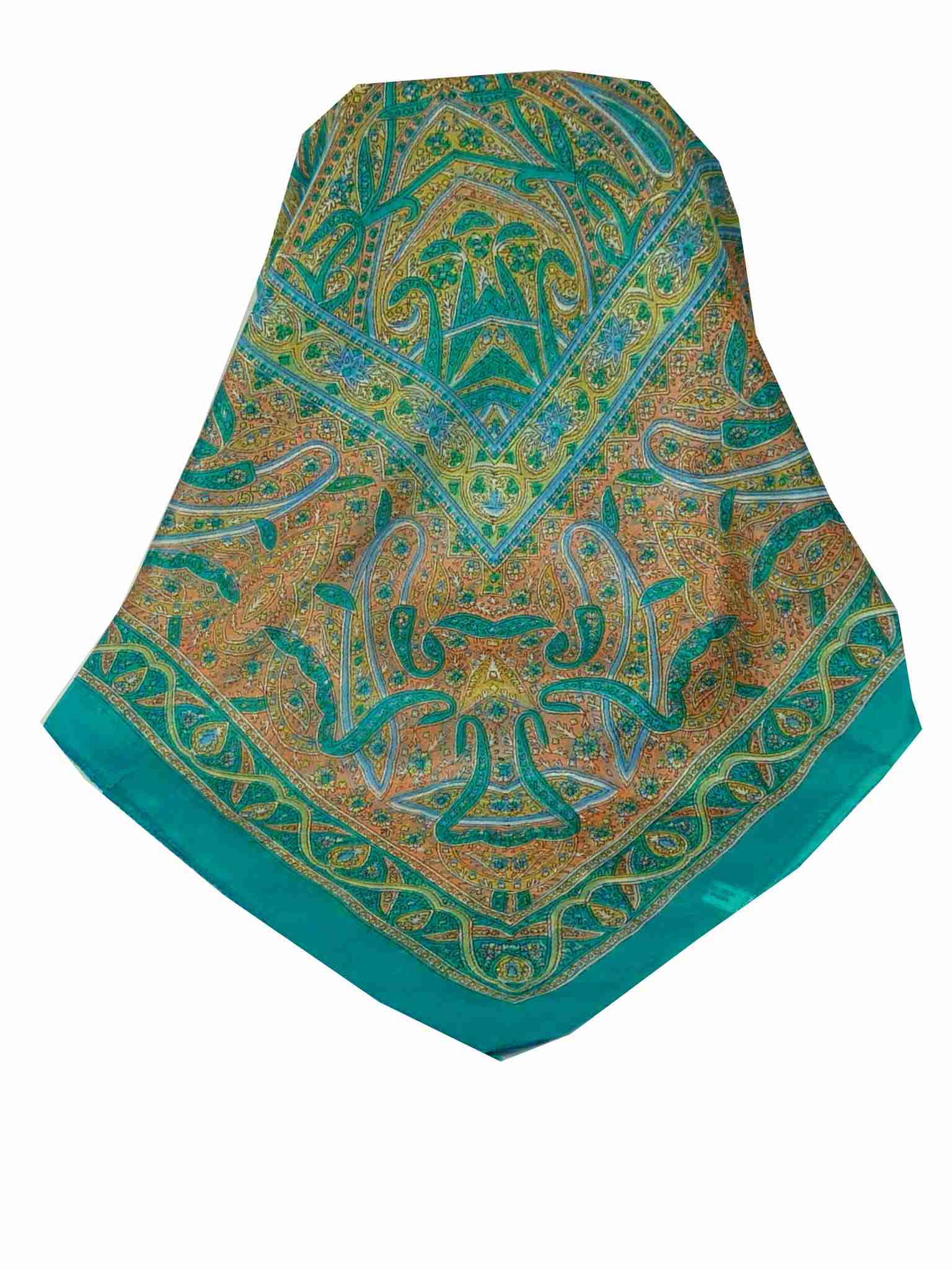 Tradizionale Sciarpa Quadrata di Seta Chail Aquamarine di Pashmina & Silk