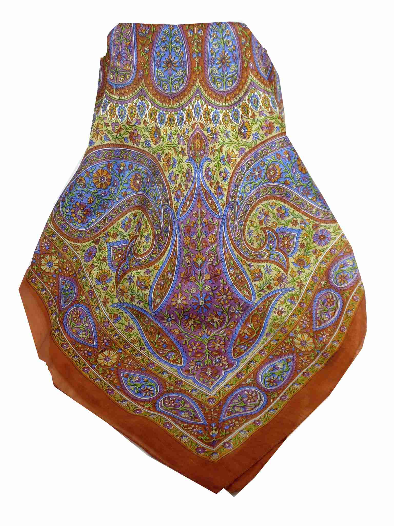 Tradizionale Sciarpa Quadrata di Seta Chiti Terracotta di Pashmina & Silk