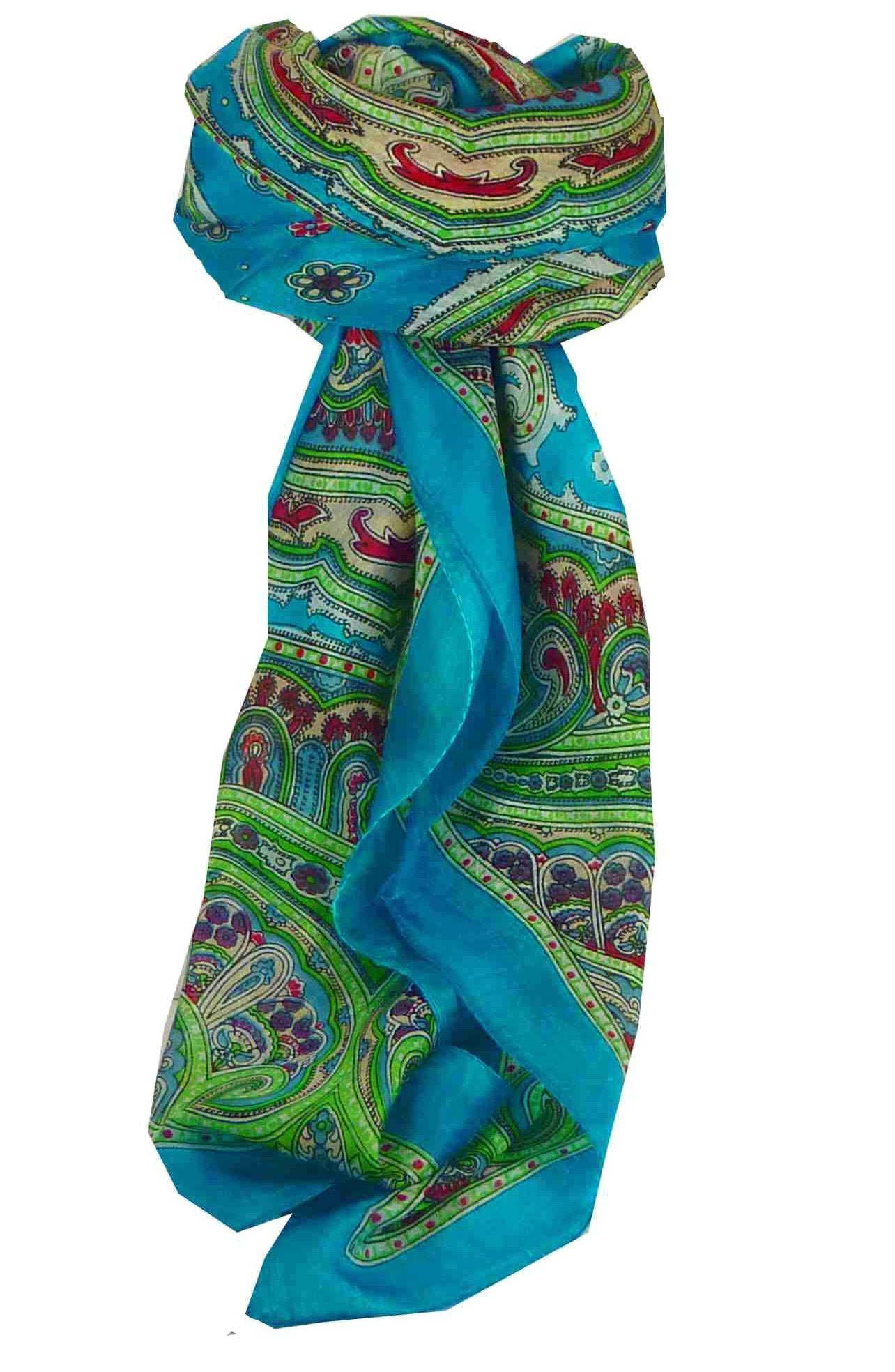 Tradizionale Sciarpa Quadrata di Seta Aylin Light Blue di Pashmina & Silk