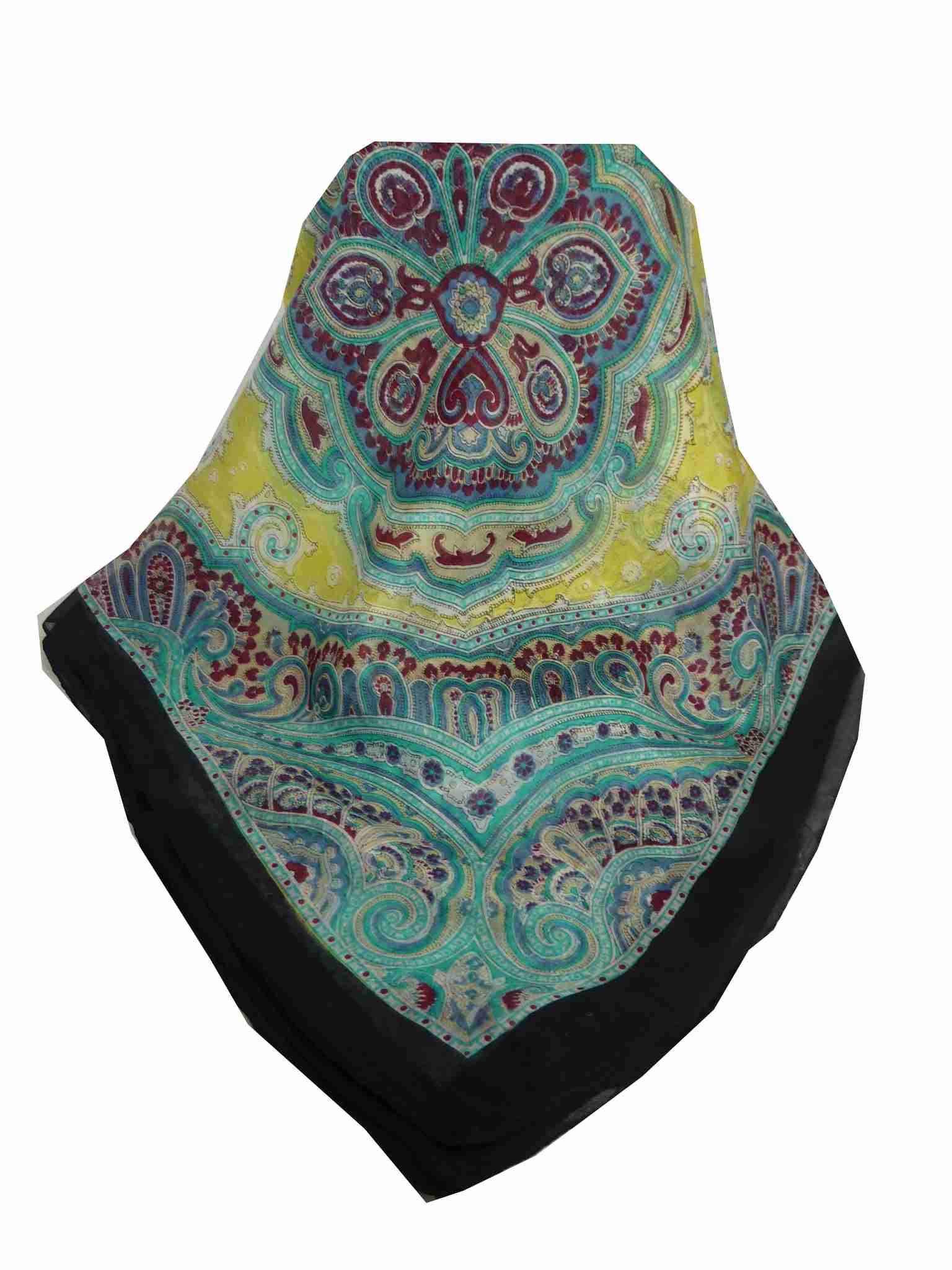 Tradizionale Sciarpa Quadrata di Seta Aylin Black & Teal di Pashmina & Silk