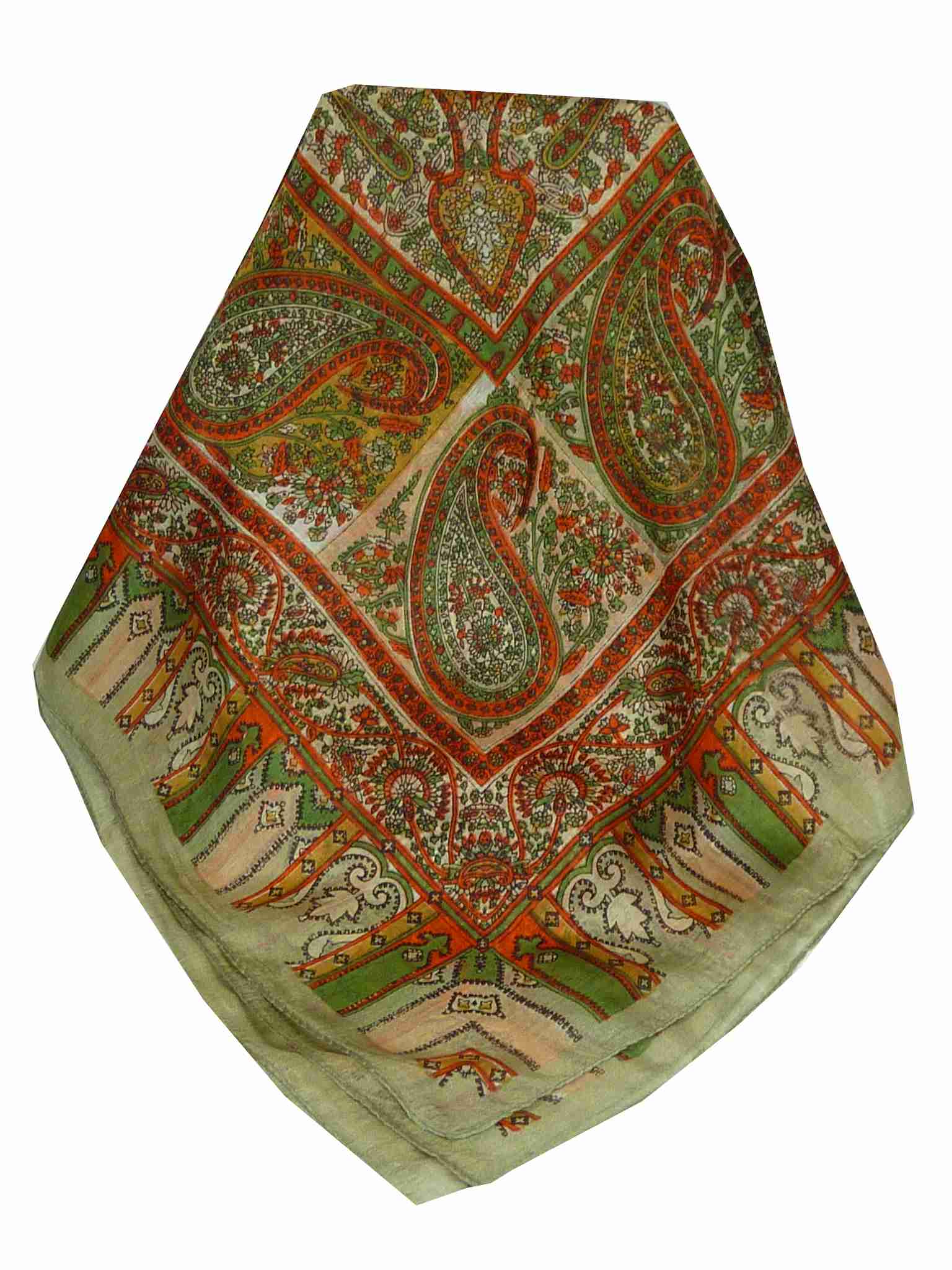 Tradizionale Sciarpa Quadrata di Seta Aimee Grey & Green di Pashmina & Silk