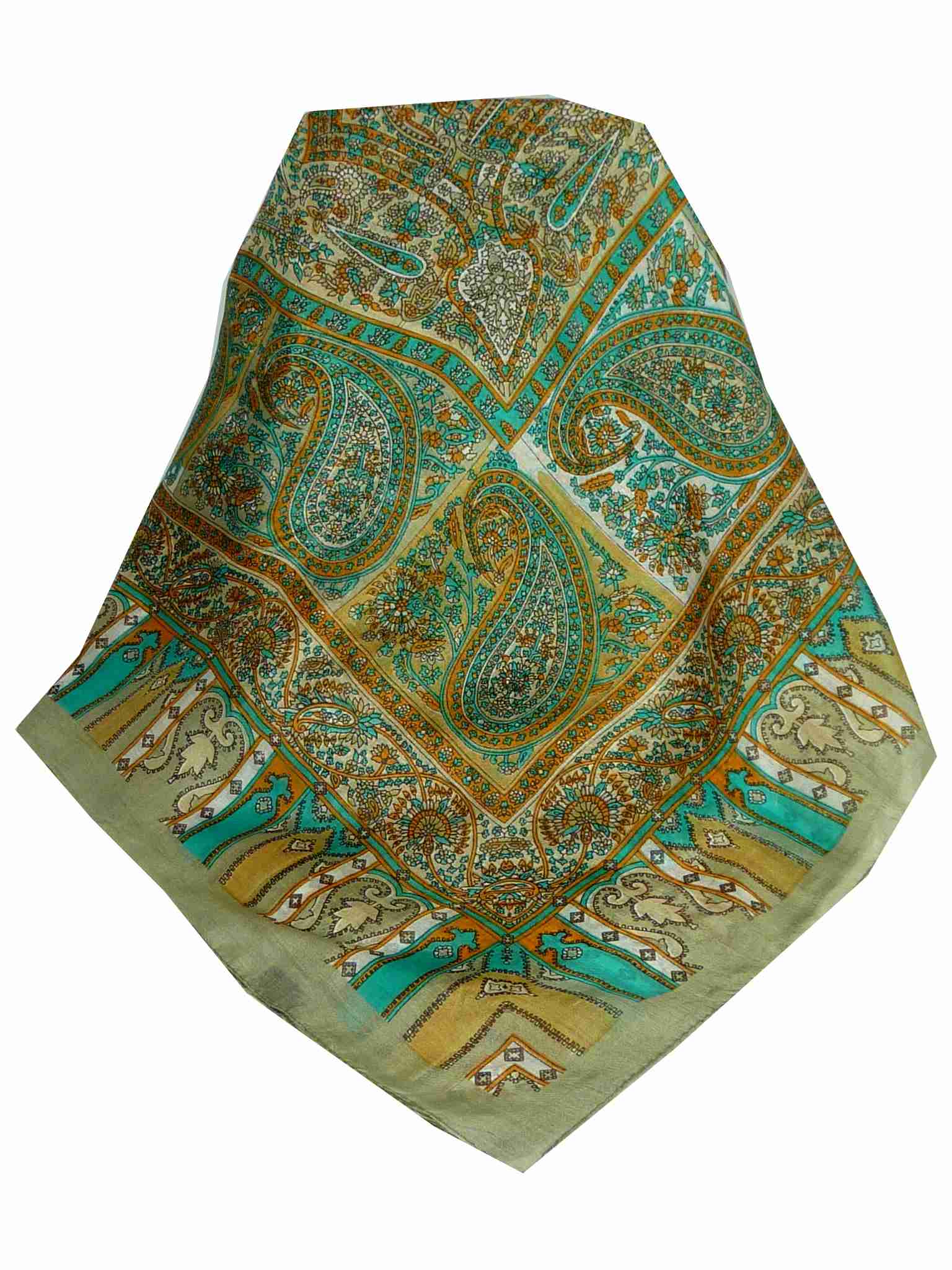 Tradizionale Sciarpa Quadrata di Seta Aimee Grey & Aquamarine di Pashmina & Silk