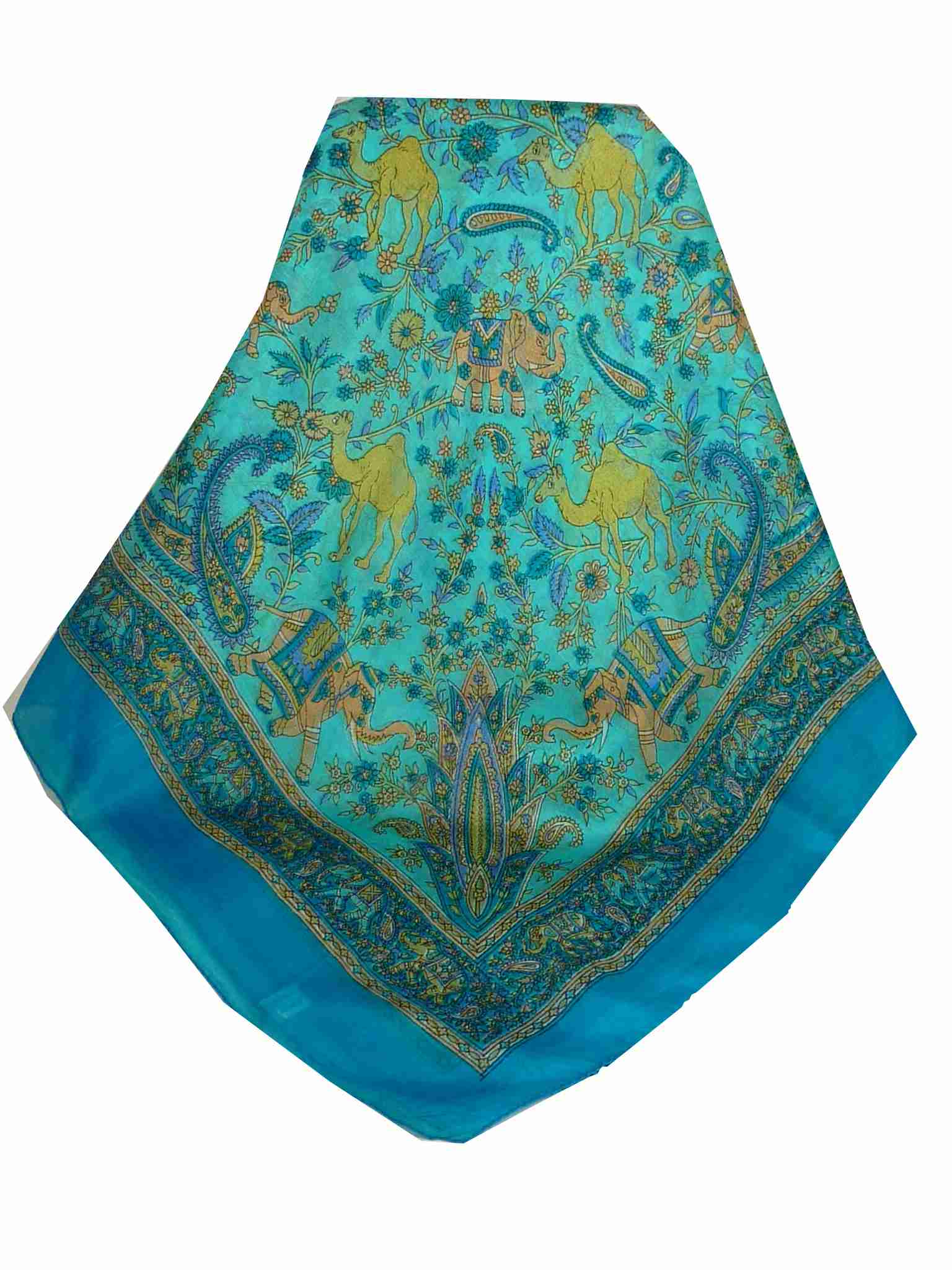 Mulberry Silk Traditional Square Scarf Abhan Light Blue by Pashmina & Silk