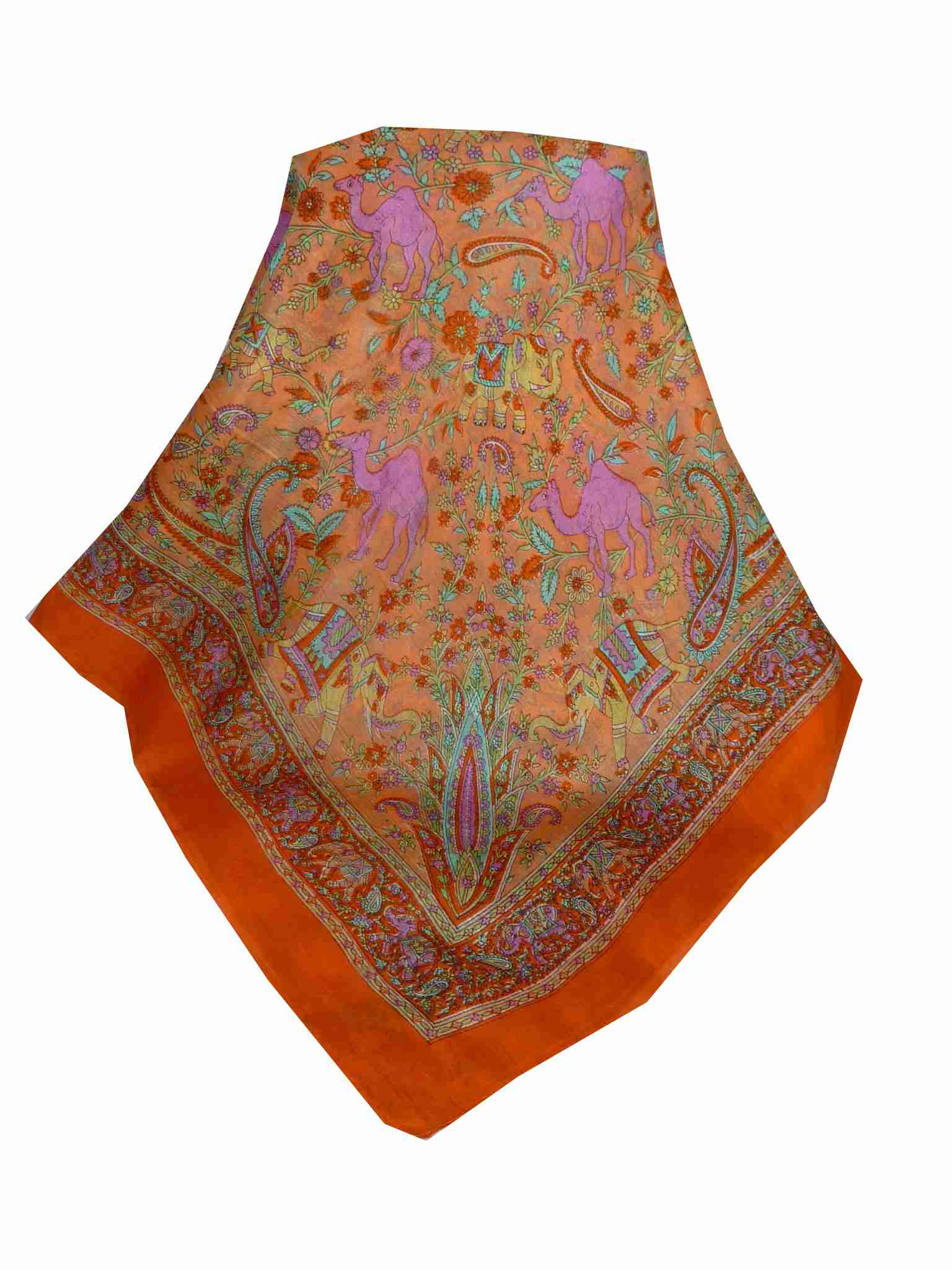 Mulberry Silk Traditional Square Scarf Abhan Terracotta by Pashmina & Silk