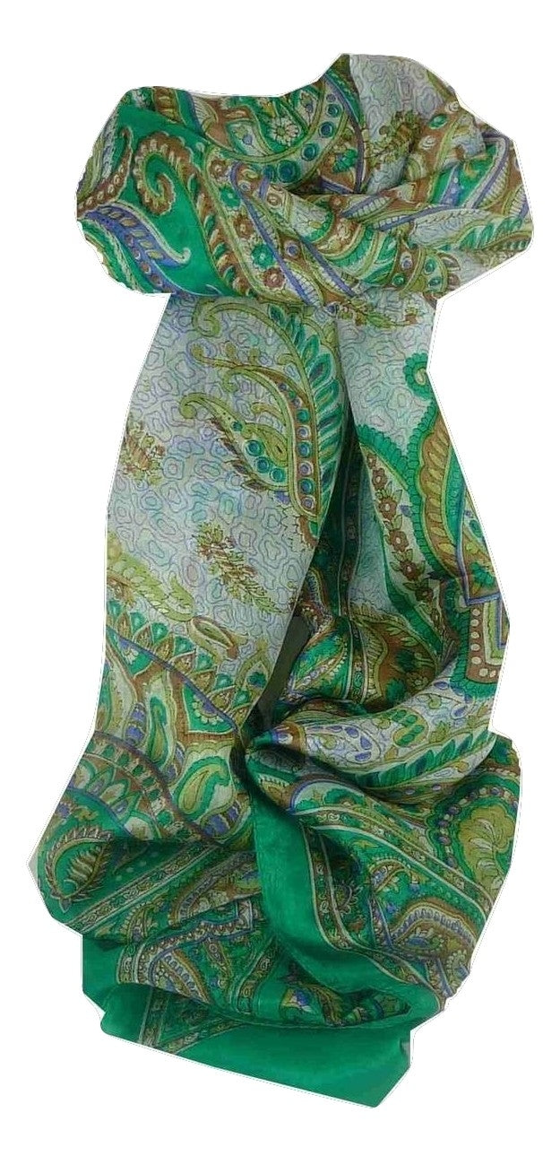 Mulberry Silk Traditional Long Scarf Safia Green by Pashmina & Silk
