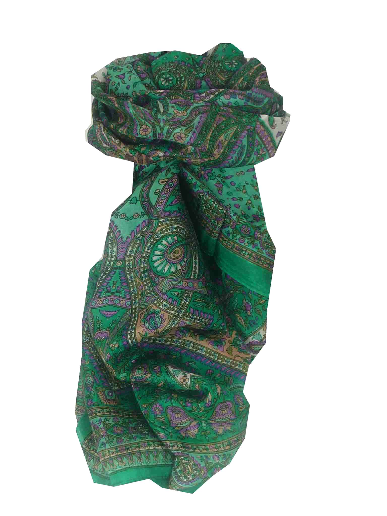 Mulberry Silk Traditional Long Scarf Reena Green by Pashmina & Silk