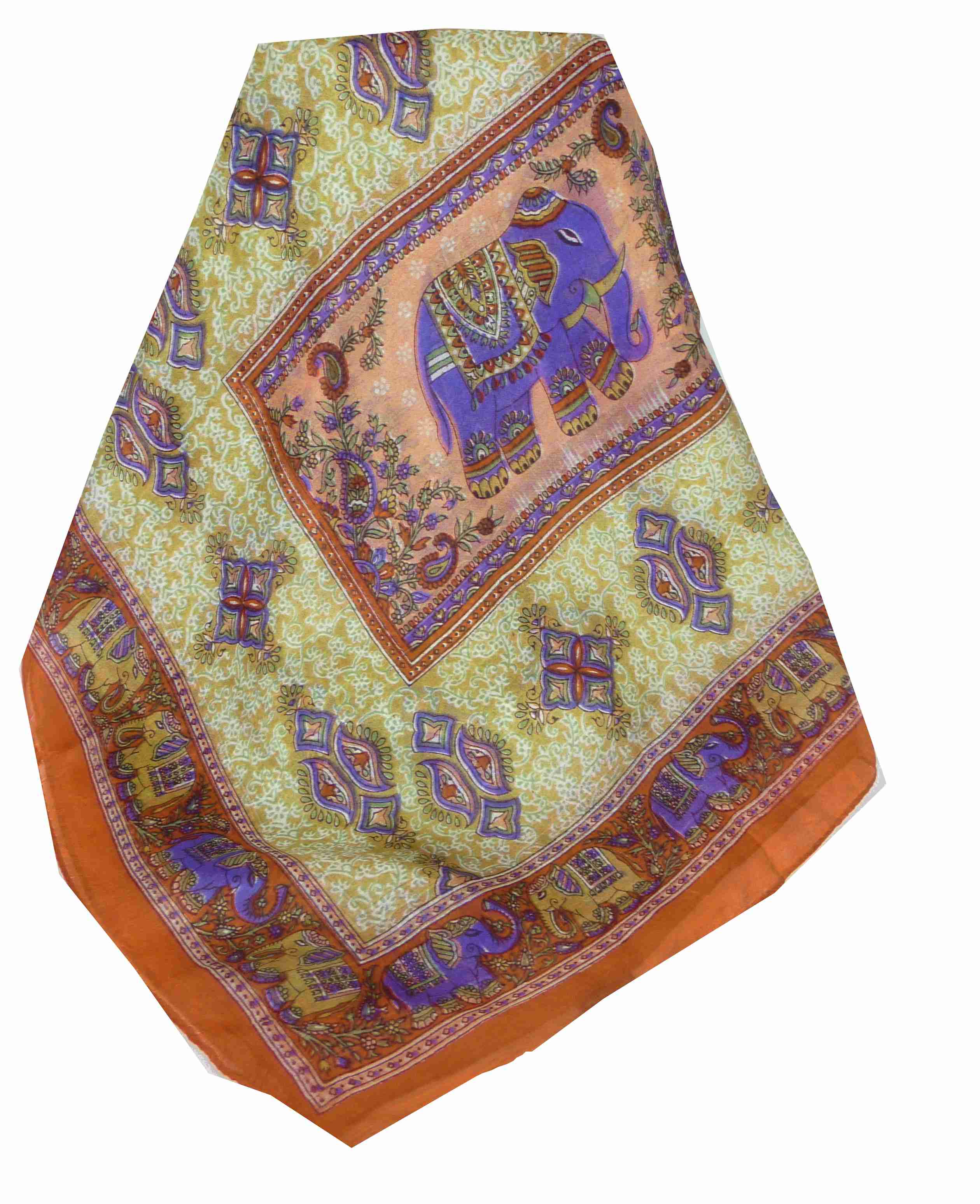 Mulberry Silk Traditional Long Scarf Rei Tangerine & Purple by Pashmina & Silk