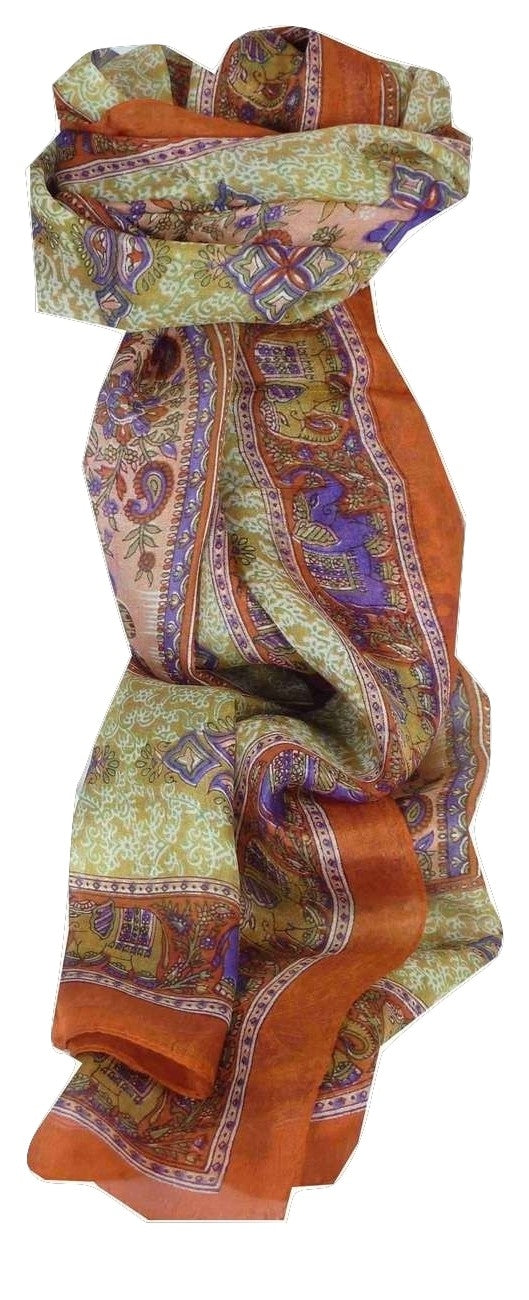 Mulberry Silk Traditional Long Scarf Rei Tangerine & Purple by Pashmina & Silk