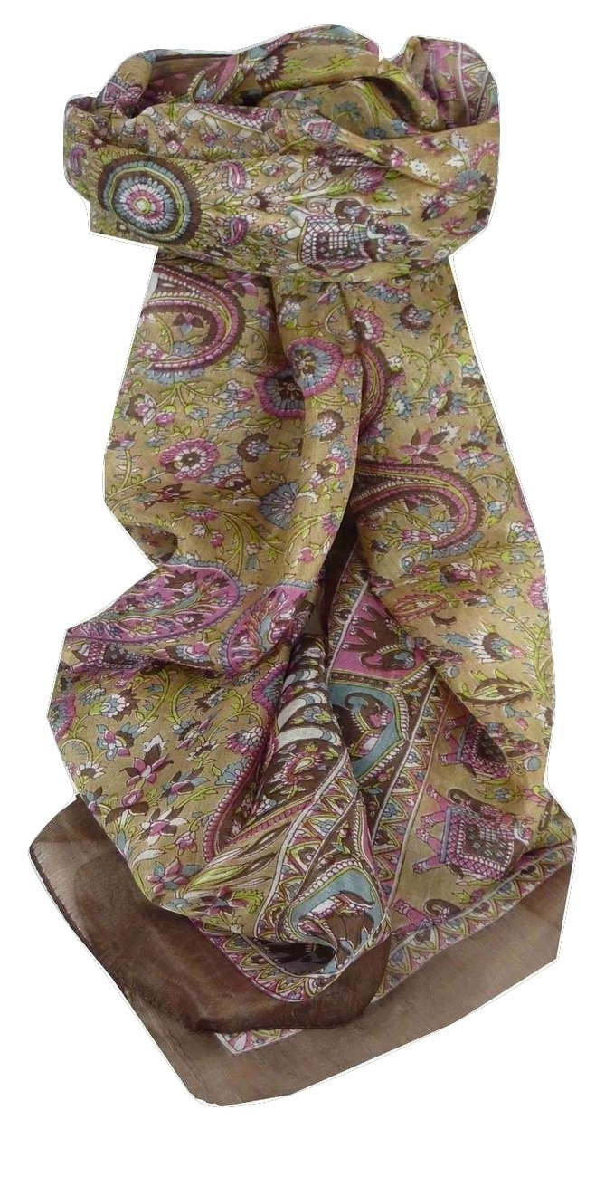 Foulard Traditional Soie de Mûrier Kirin Brown de Pashmina & Silk 