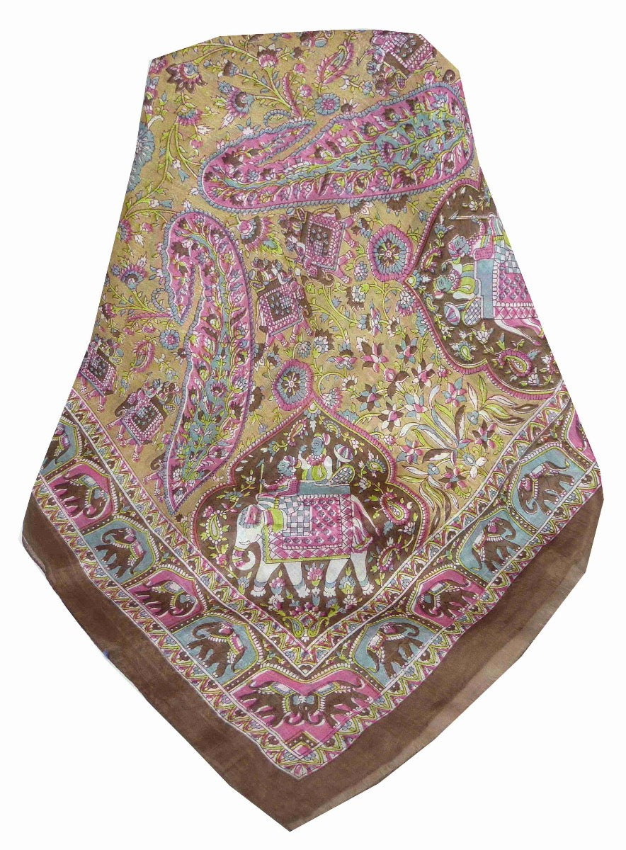 Foulard Traditional Soie de Mûrier Kirin Brown de Pashmina & Silk 