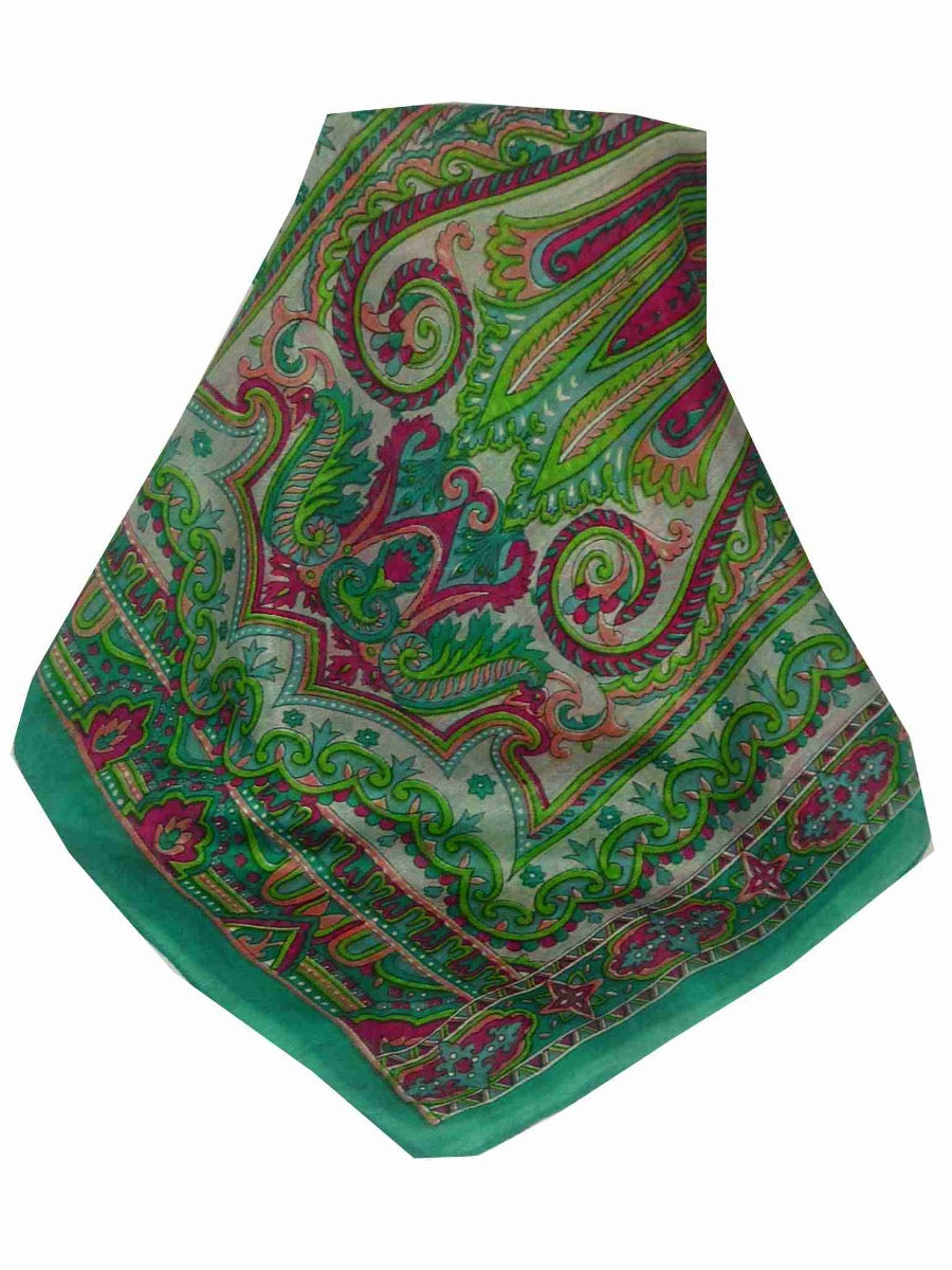 Tradizionale Sciarpa Longa di Seta Kullu Aquamarine di Pashmina & Silk