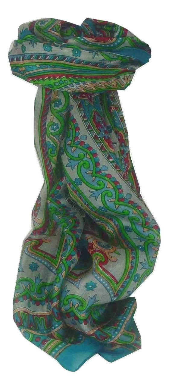 Tradizionale Sciarpa Longa di Seta Kullu Aquamarine di Pashmina & Silk