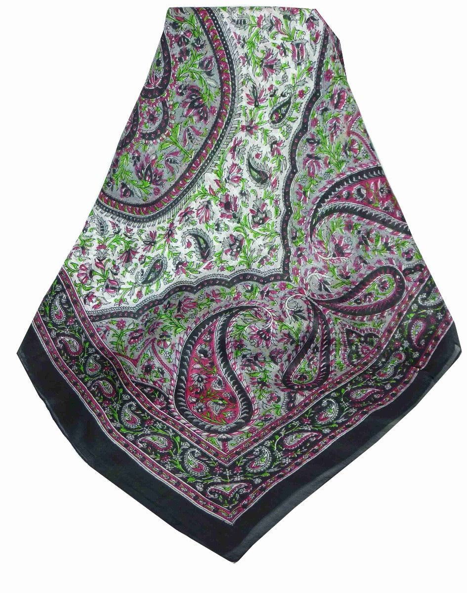 Foulard Traditional Soie de Mûrier Kaaj Black de Pashmina & Silk 