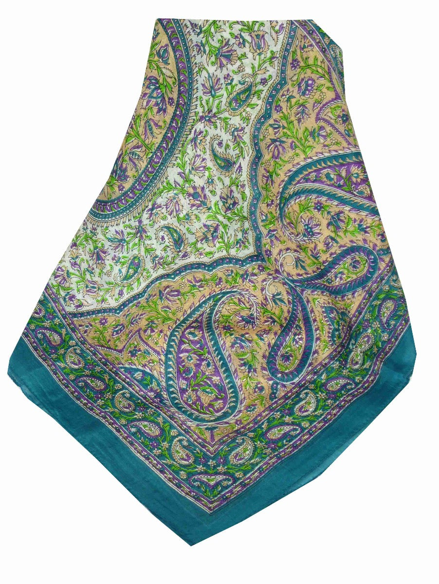 Foulard Traditional Soie de Mûrier Kaaj Teal de Pashmina & Silk 