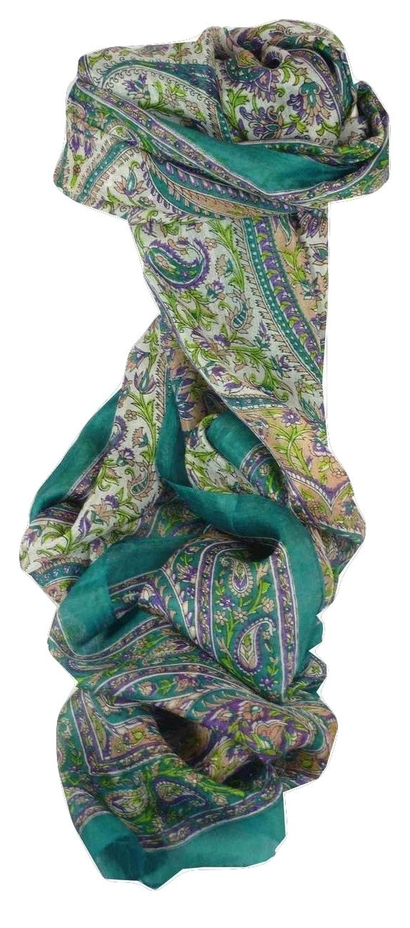 Foulard Traditional Soie de Mûrier Kaaj Teal de Pashmina & Silk 