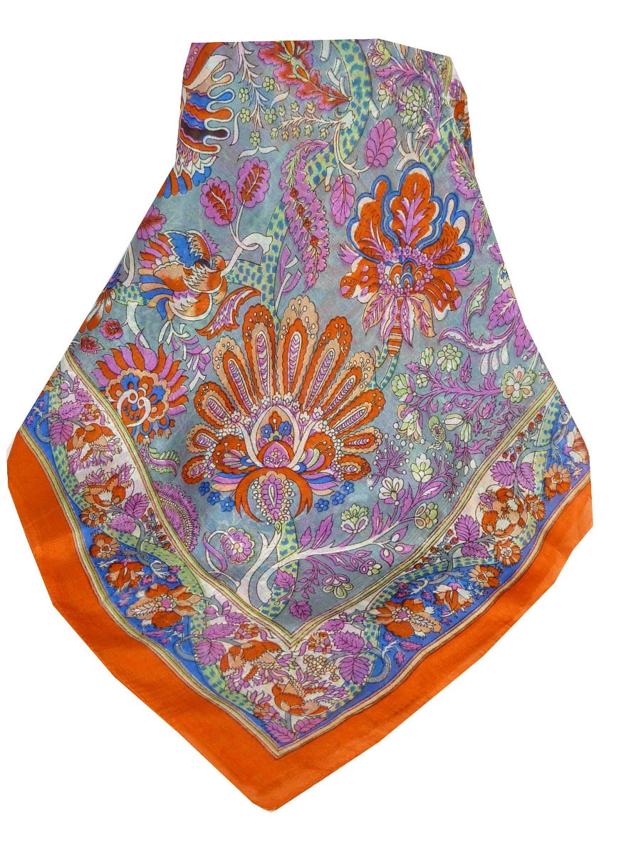 Mulberry Silk Traditional Long Scarf Dor Tangerine by Pashmina & Silk
