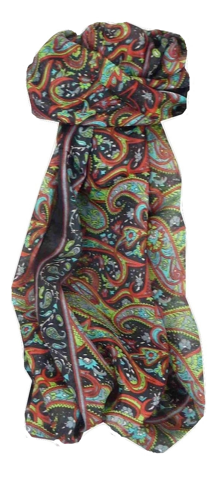 Mulberry Silk Traditional Long Scarf Jald Black by Pashmina & Silk