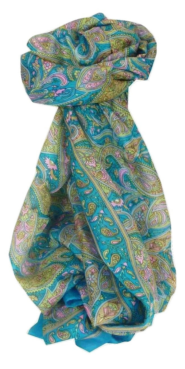 Mulberry Silk Traditional Long Scarf Jald Aquamarine by Pashmina & Silk