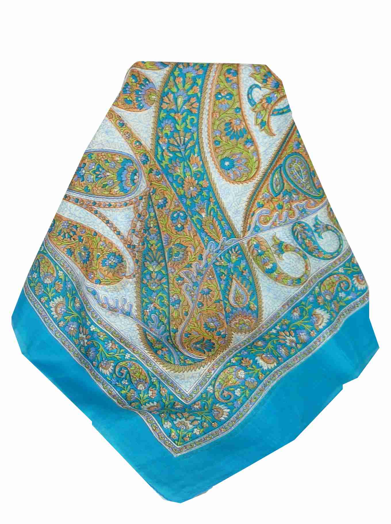 Tradizionale Sciarpa Quadrata di Seta Hindon Aquamarine di Pashmina & Silk