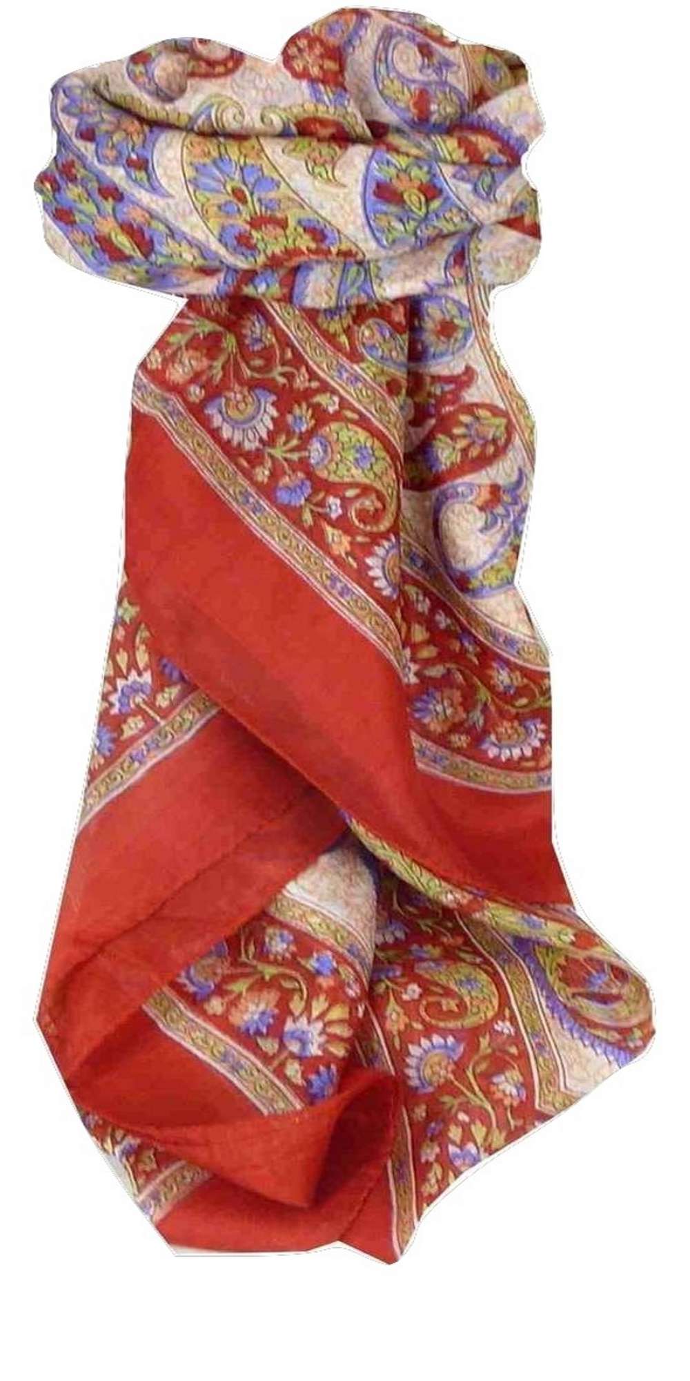 Tradizionale Sciarpa Quadrata di Seta Hindon Red di Pashmina & Silk