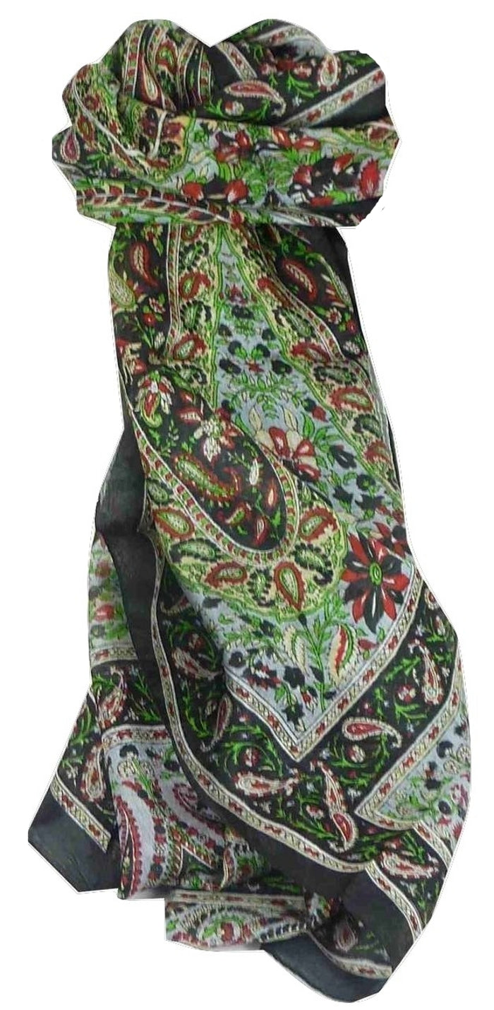 Mulberry Silk Traditional Long Scarf Purna Black by Pashmina & Silk
