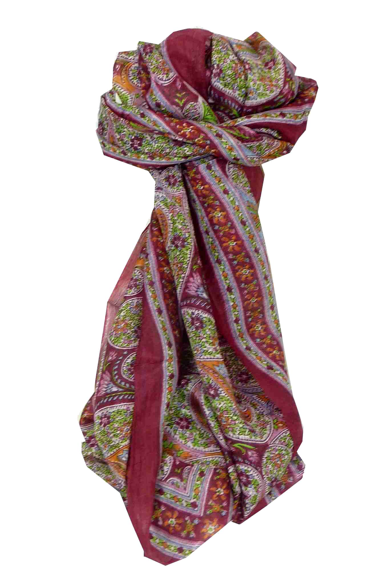 Mulberry Silk Traditional Long Scarf Hoogli Wine by Pashmina & Silk