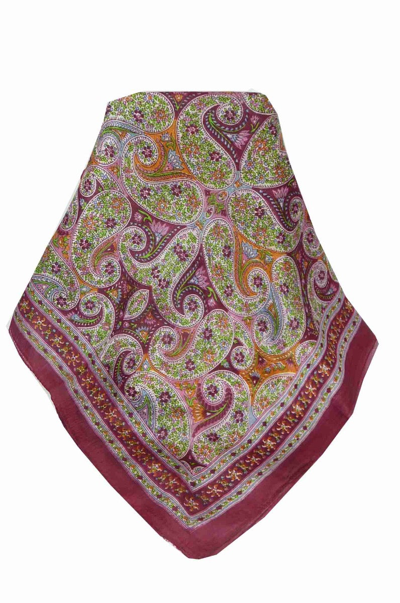 Mulberry Silk Traditional Long Scarf Hoogli Wine by Pashmina & Silk
