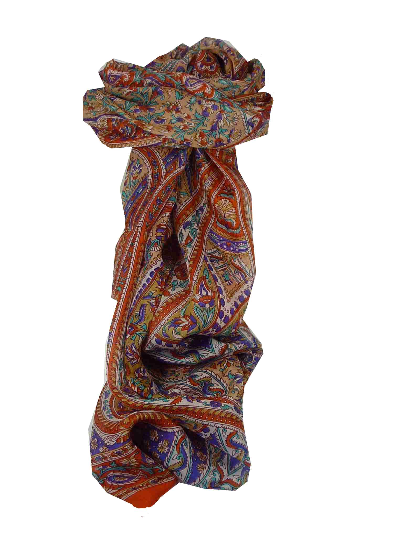 Mulberry Silk Traditional Long Scarf Celisa Tangerine by Pashmina & Silk