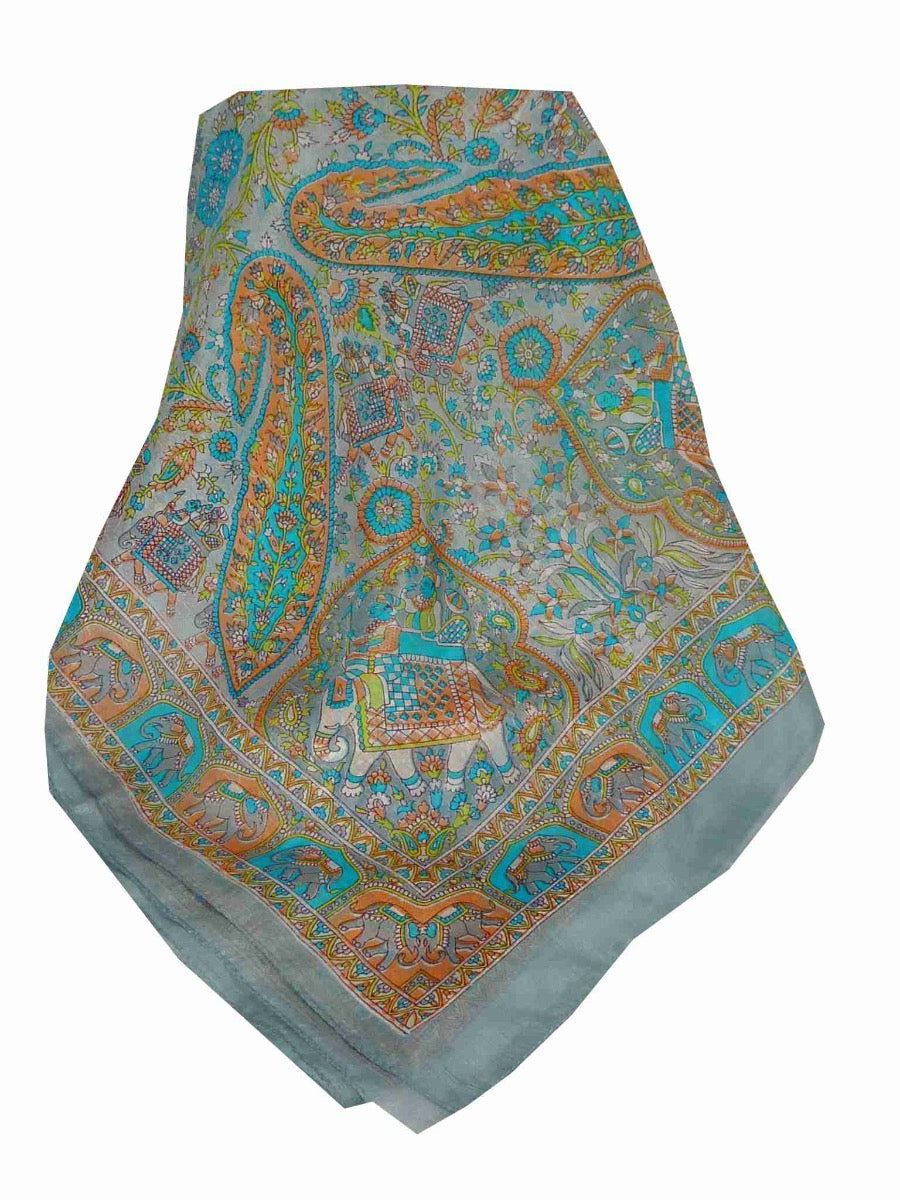 Mulberry Silk Traditional Long Scarf Baira Grey by Pashmina & Silk